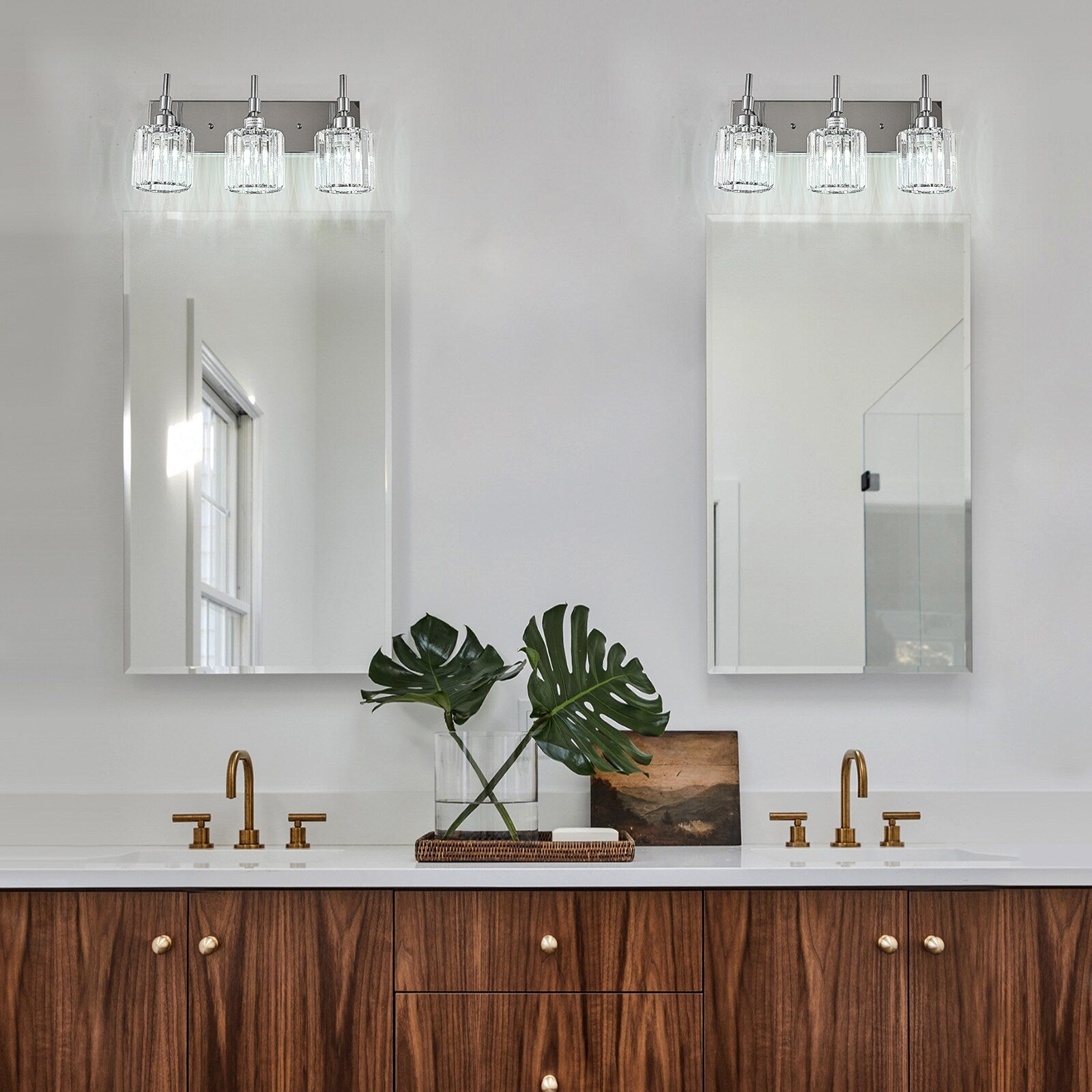 Modern Dimmable Crystal Bathroom Vanity Light Wall Sconces with Crystal Shades