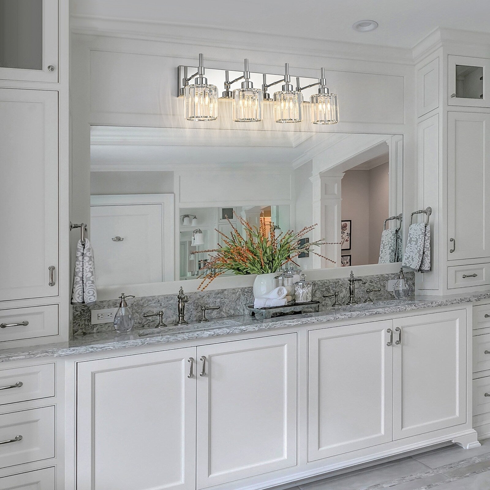 Modern Dimmable Crystal Bathroom Vanity Light Wall Sconces with Crystal Shades