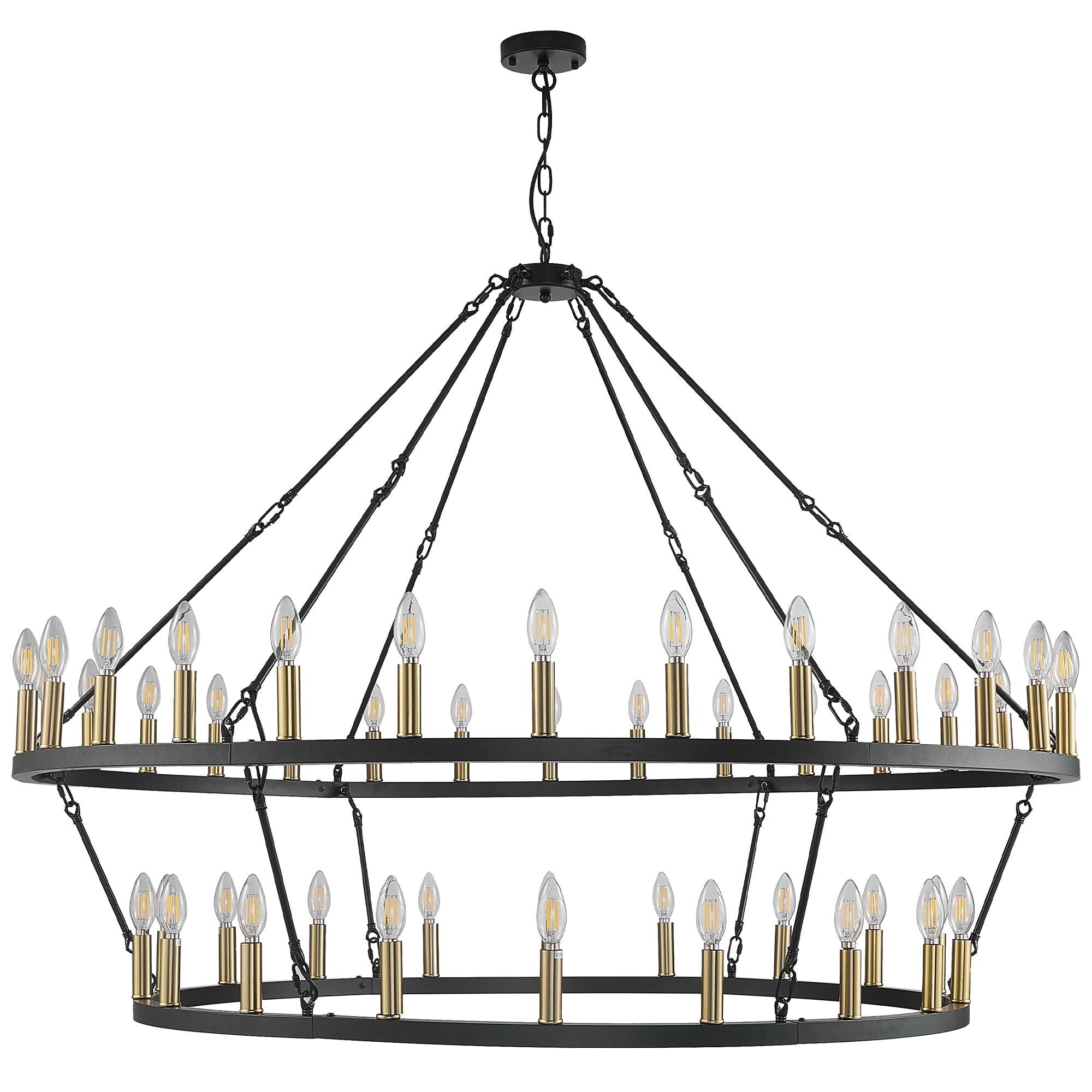 Modern Farmhouse Chandelier 2 Tier Round Wagon Wheel Chandelier Large High Ceiling Light.