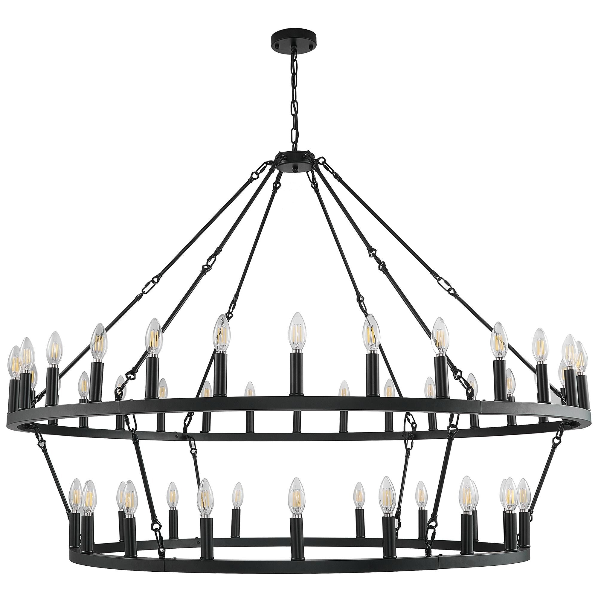 Modern Farmhouse Chandelier 2 Tier Round Wagon Wheel Chandelier Large High Ceiling Light.