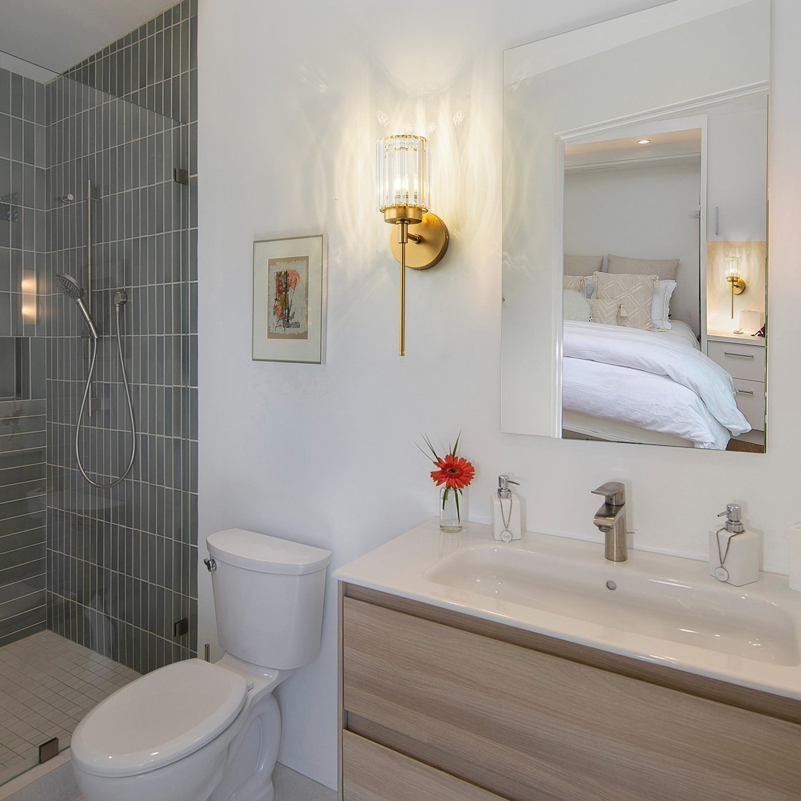 Modern Gold Dimmable Wall Light Glam Cylinder Bathroom Crystal Vanity Light Wall Sconces