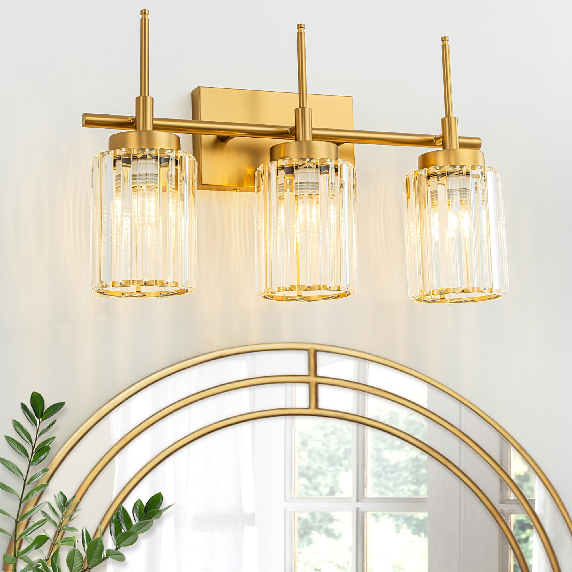 Modern Gold Dimmable Wall Light Glam Cylinder Bathroom Crystal Vanity Light Wall Sconces