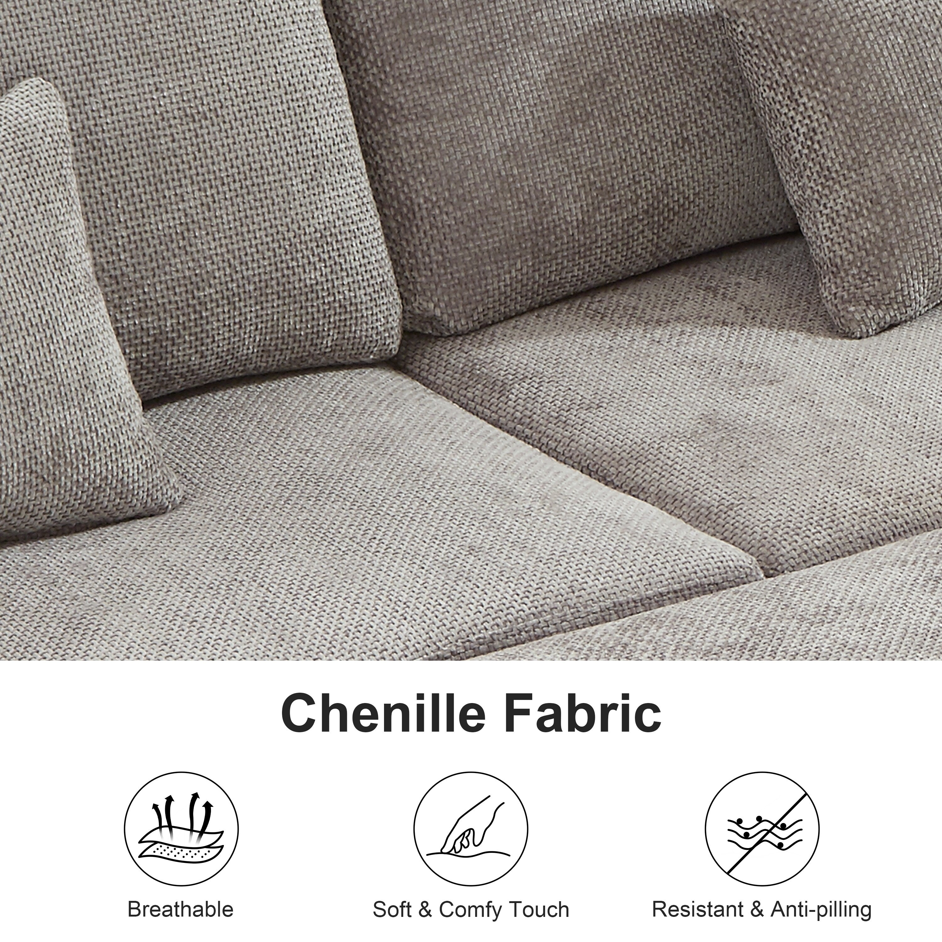 Modern L-Shaped Chenille Sectional Sofa with Pull-Out Sleeper, Storage Seats, Ottoman and 2 Pillows for Living Room