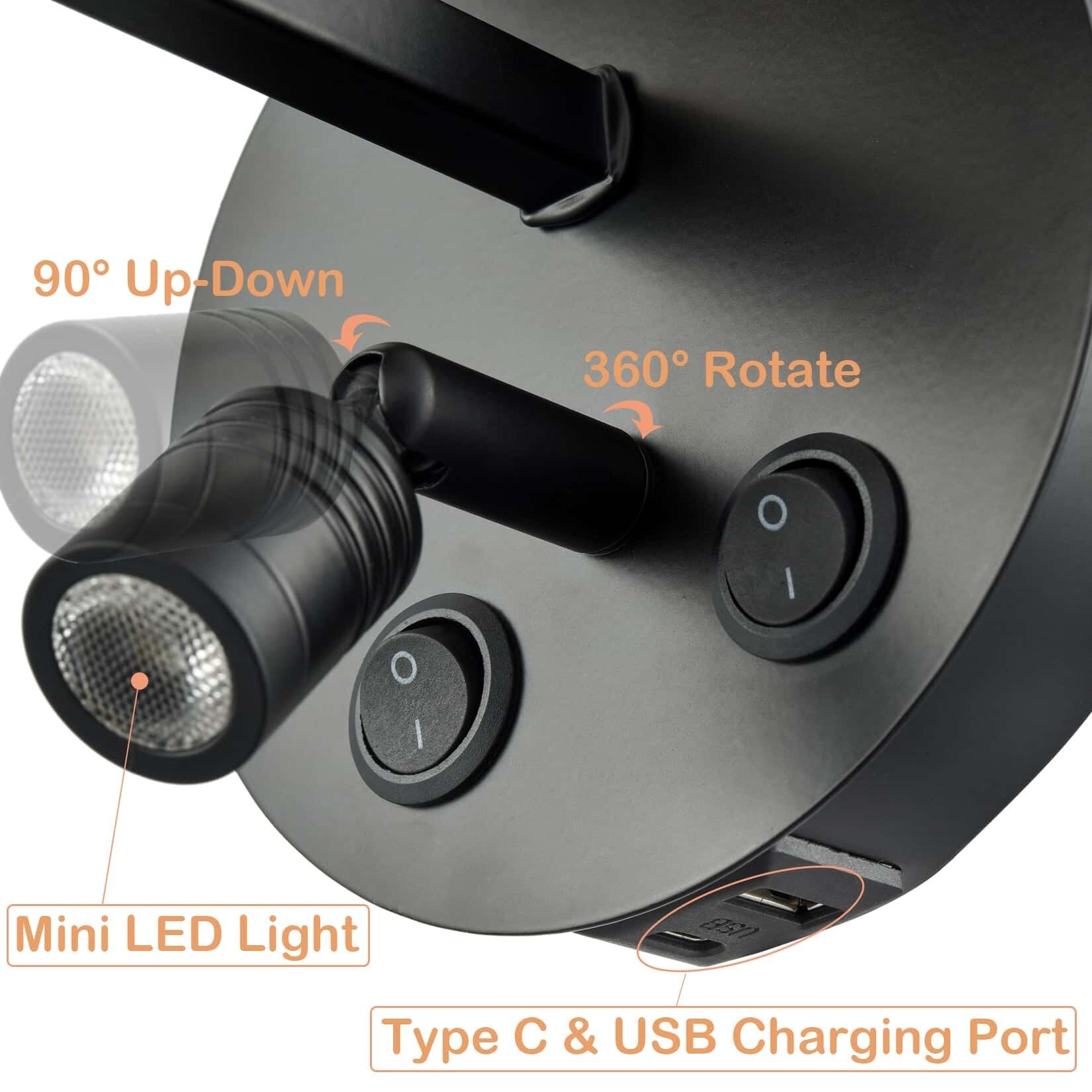 Morbihan Wall Sconce Set of 2 Fabric Wall Lamp with USB Port and Switch