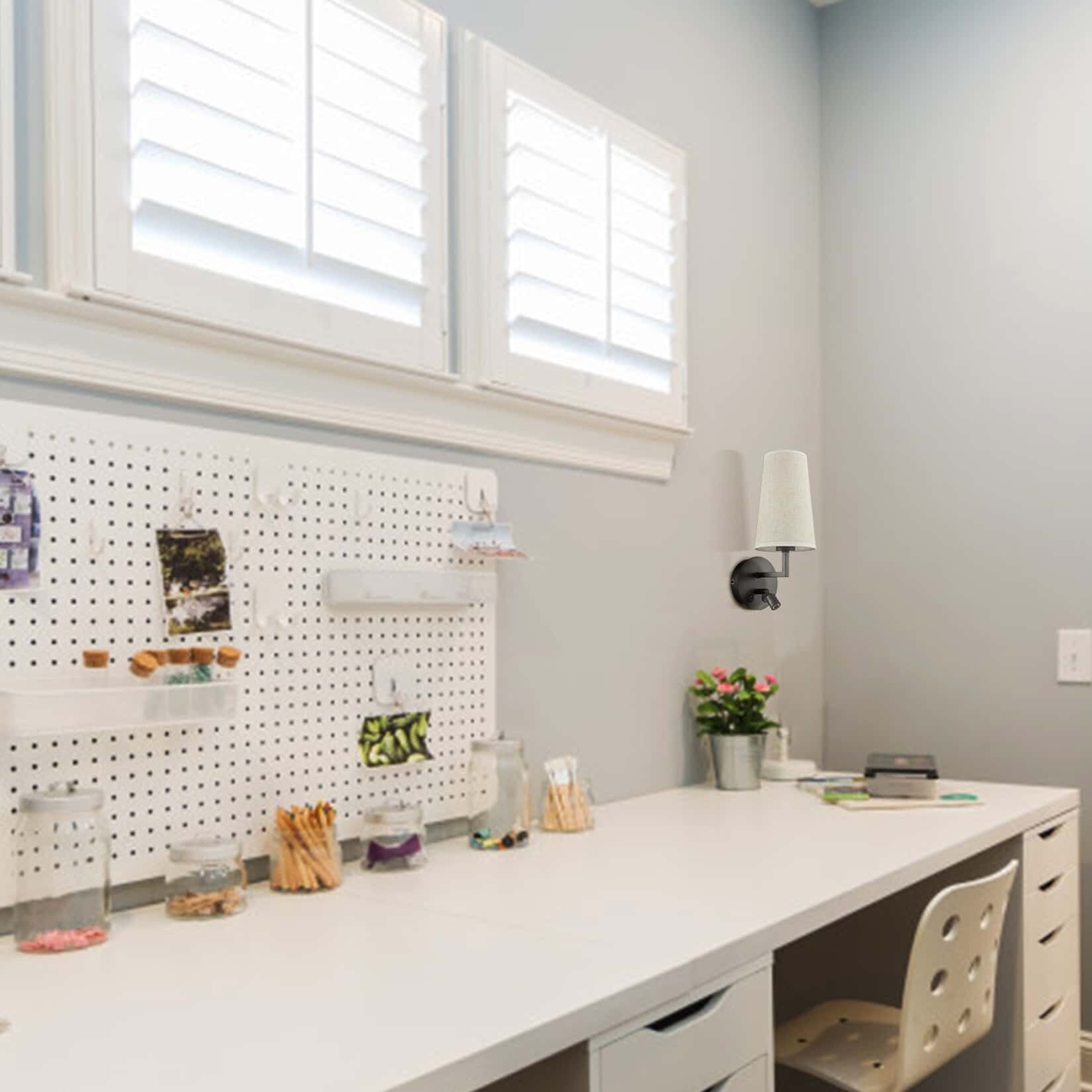 Morbihan Wall Sconce Set of 2 Fabric Wall Lamp with USB Port and Switch