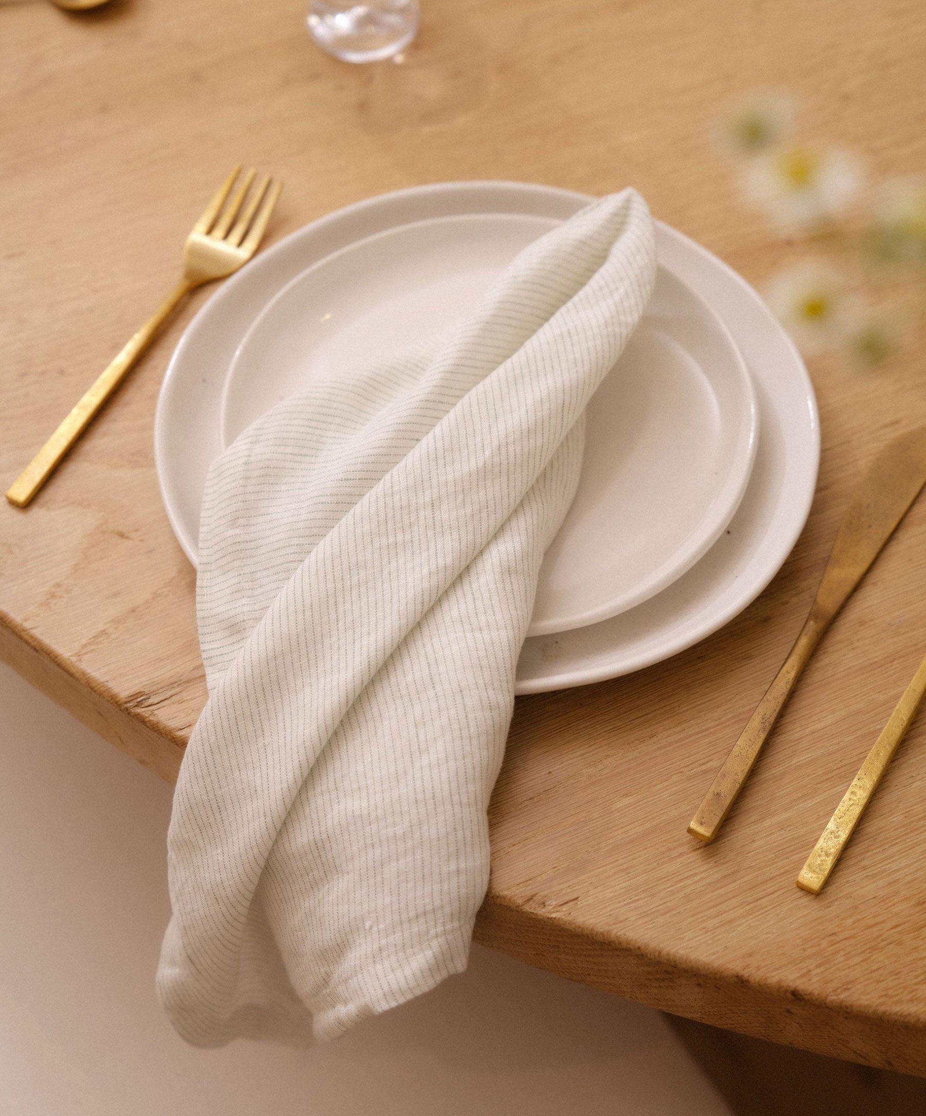 Linen Table Napkins - Fern Stripe