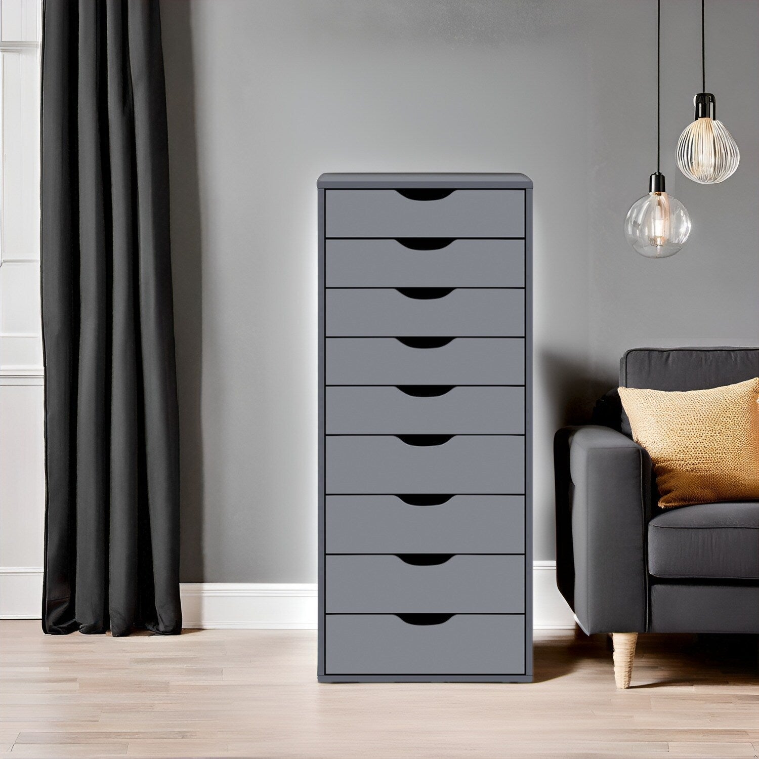 Narrow Wooden 9-Drawer Cabinet with Smooth-Glide Drawers and Top Storage Shelf