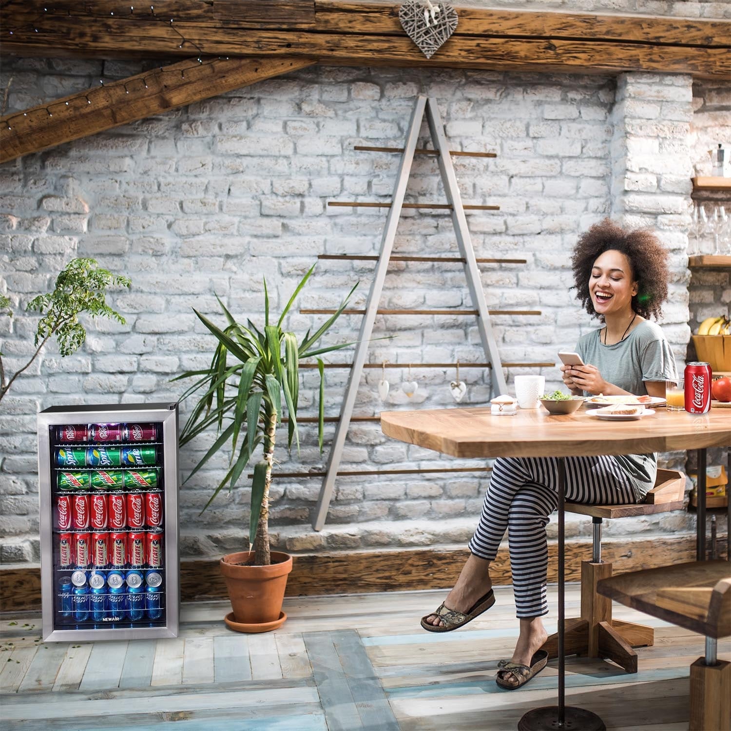 Newair 126-Can Capacity Beverage Refrigerator, Mini Fridge with Glass Door and Adjustable Shelves, Stainless Steel
