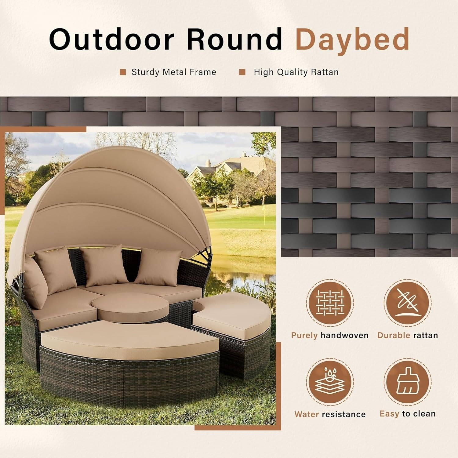 Nuon 4-Piece/5Piece Outdoor Patio Conversation Set Wicker Daybed Set with Canopy by Havenside Home