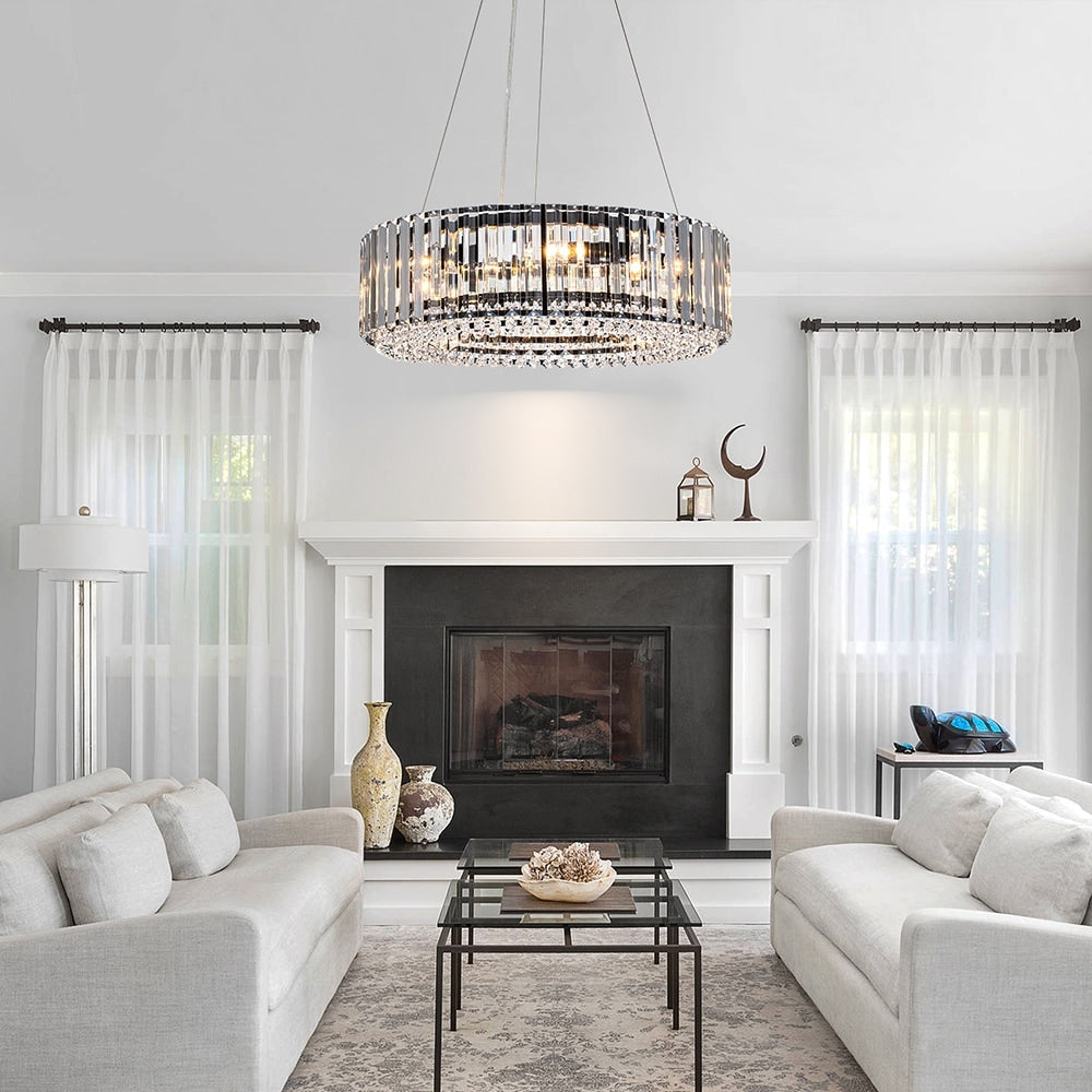 OYIPRO 6/8/12-Light Modern Round Crystal Chandelier Drum Shape Pendant Light for Kitchen Island