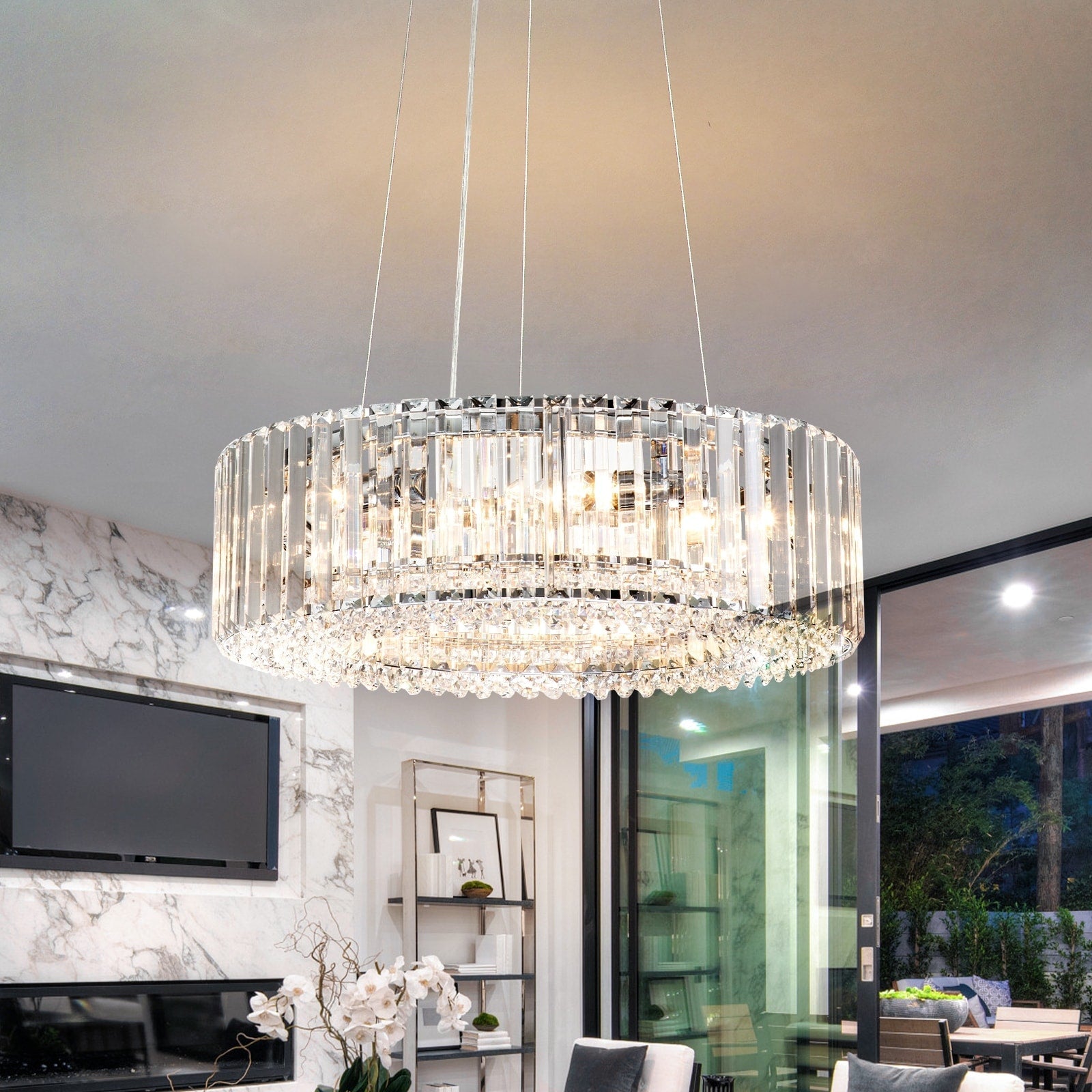 OYIPRO 6/8/12-Light Modern Round Crystal Chandelier Drum Shape Pendant Light for Kitchen Island