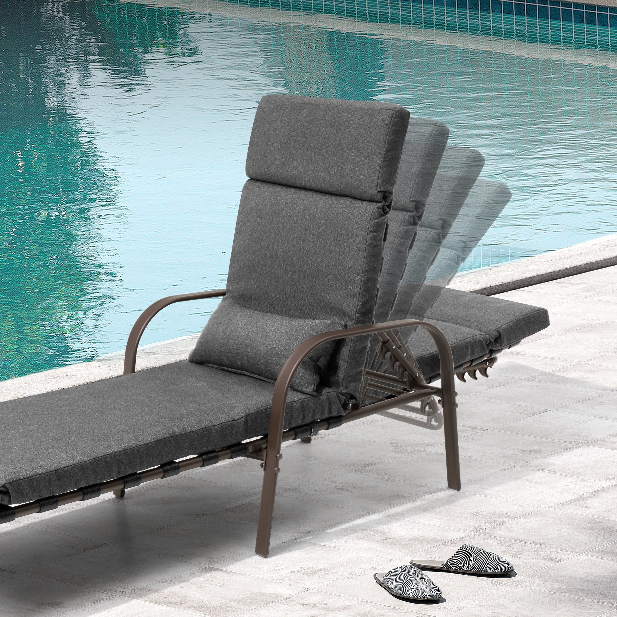 Outdoor Adjustable Patio Chaise Lounge Chair with Cushion Beach Poolside