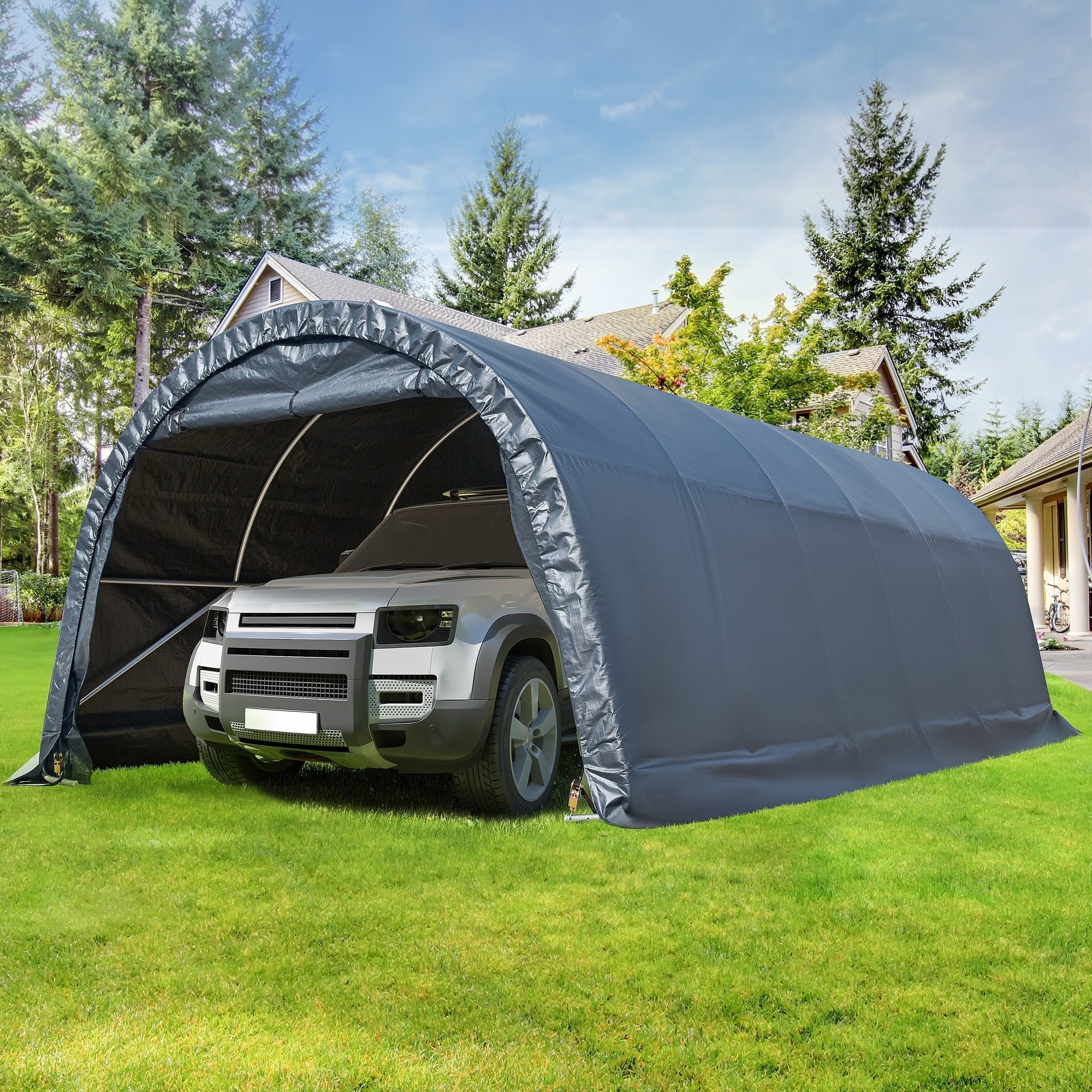Outdoor Storage Shed and Carport Canopy: Portable Shelter for Bikes, Motorcycles, and Garden Storage