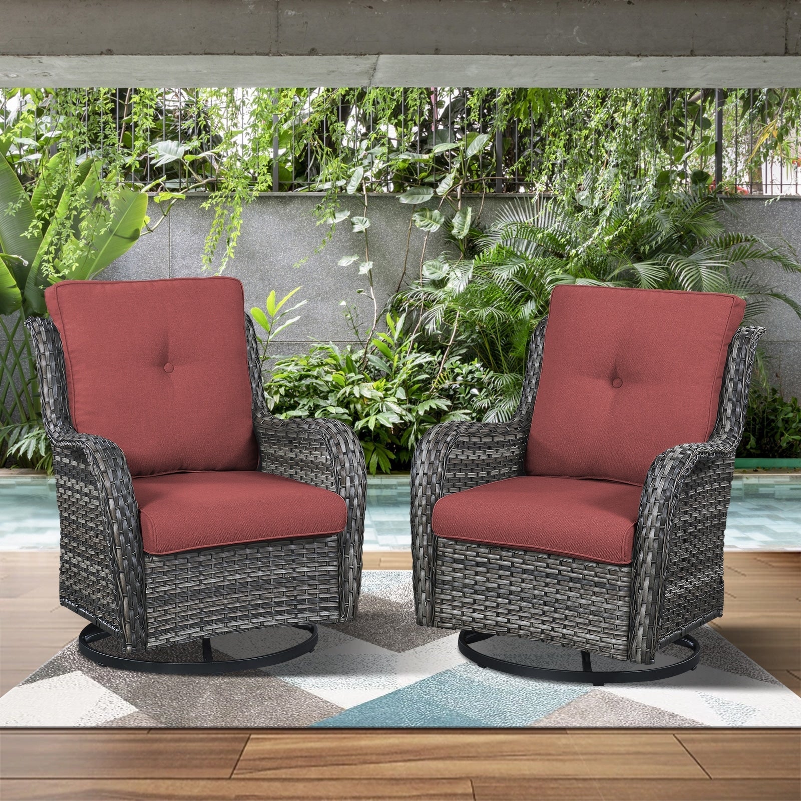 Gymojoy Outdoor Wicker Rocking Lounge Chairs with Swivel Base (Set of 2)