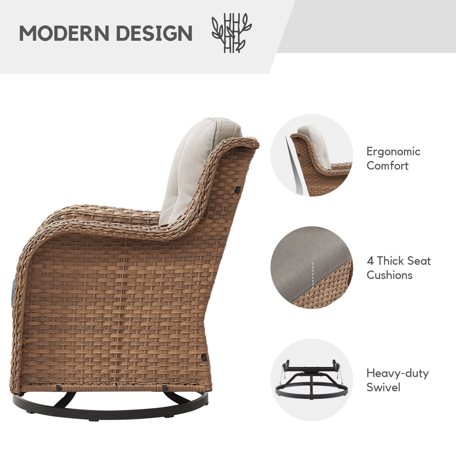 Gymojoy Outdoor Wicker Rocking Lounge Chairs with Swivel Base (Set of 2)