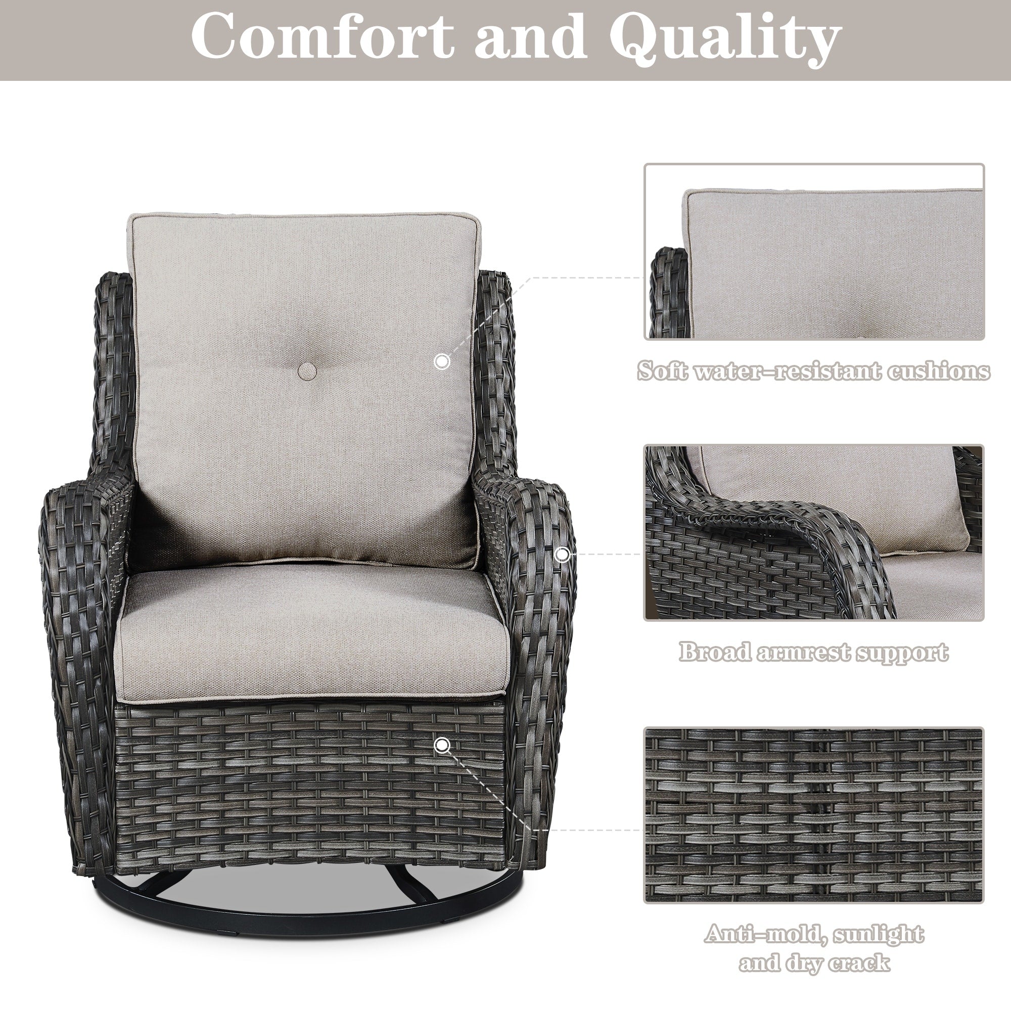 Gymojoy Outdoor Wicker Rocking Lounge Chairs with Swivel Base (Set of 2)