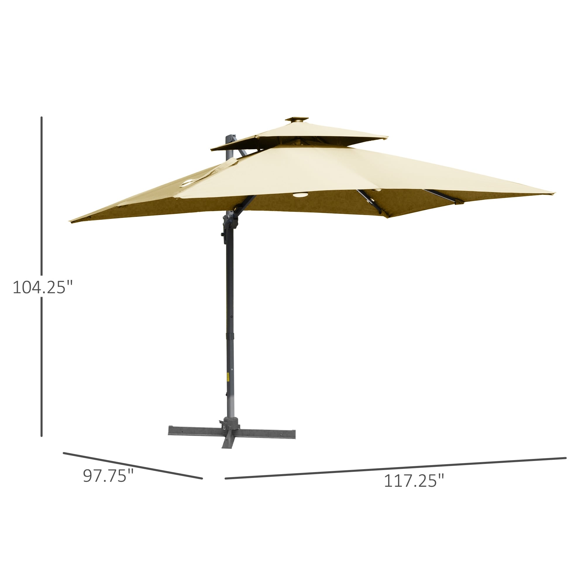 Outsunny 10ft Solar LED Patio Umbrella, Offset Hanging Umbrella with 360° Rotation, Cross Base, 8 Ribs, Tilt and Crank