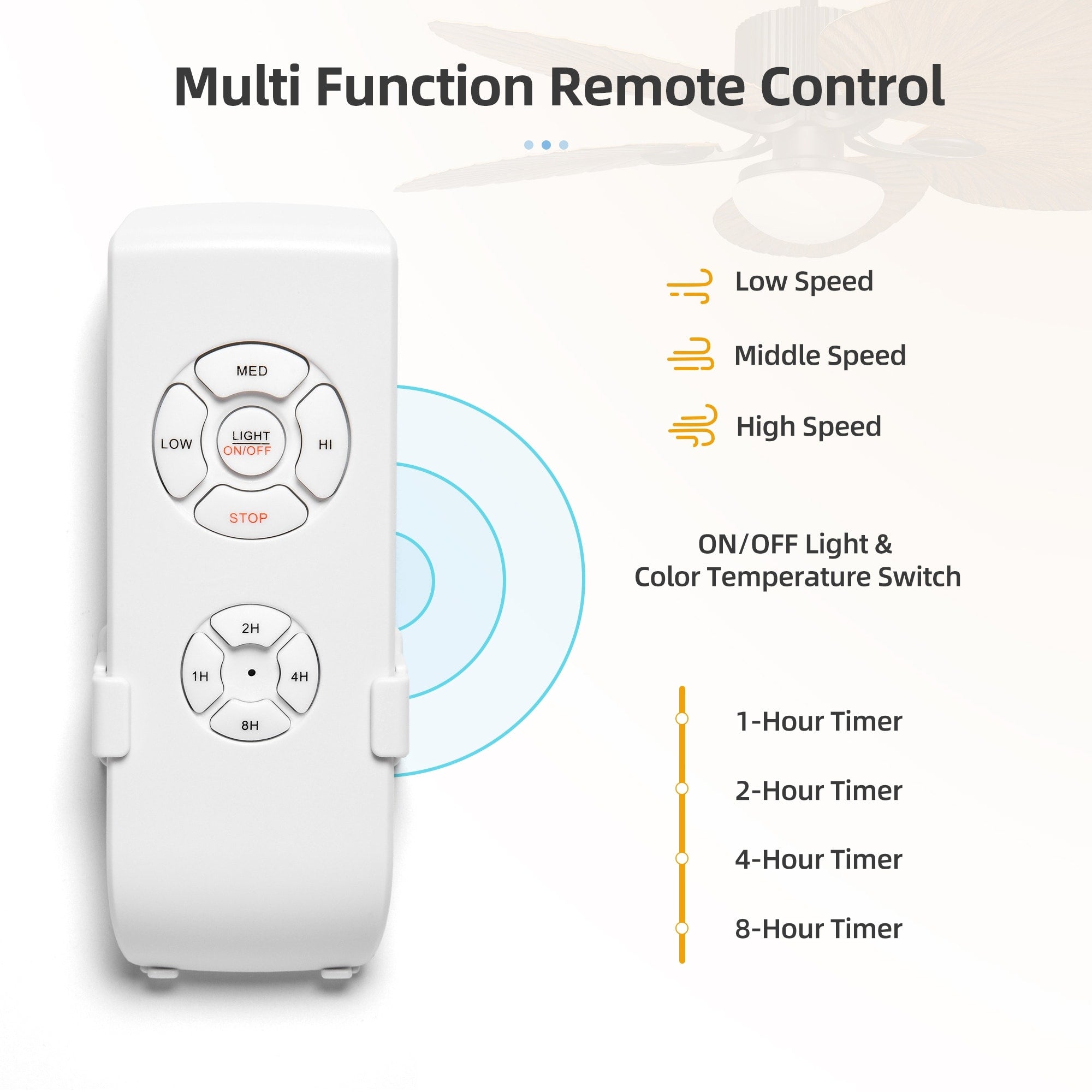 Moasis 52 Palm Leaf Ceiling Fan with Light Tropical Style with Remote