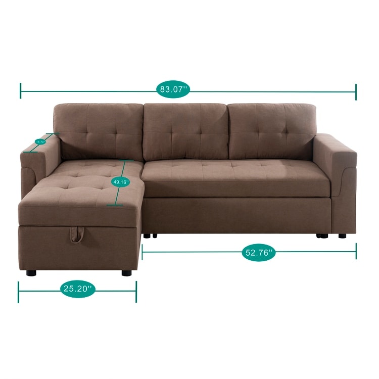 Reversible Sectional Sofa with Pull-Out Sleeper Bed, Hidden Storage Chaise, Durable Legs,