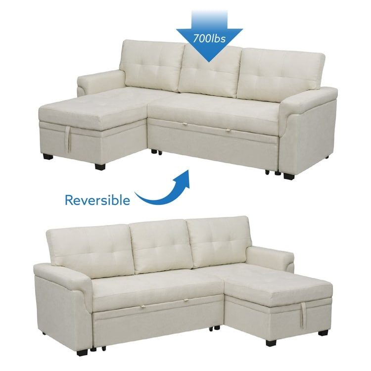 Reversible Sectional Sofa with Pull-Out Sleeper Bed, Hidden Storage Chaise, Durable Legs,