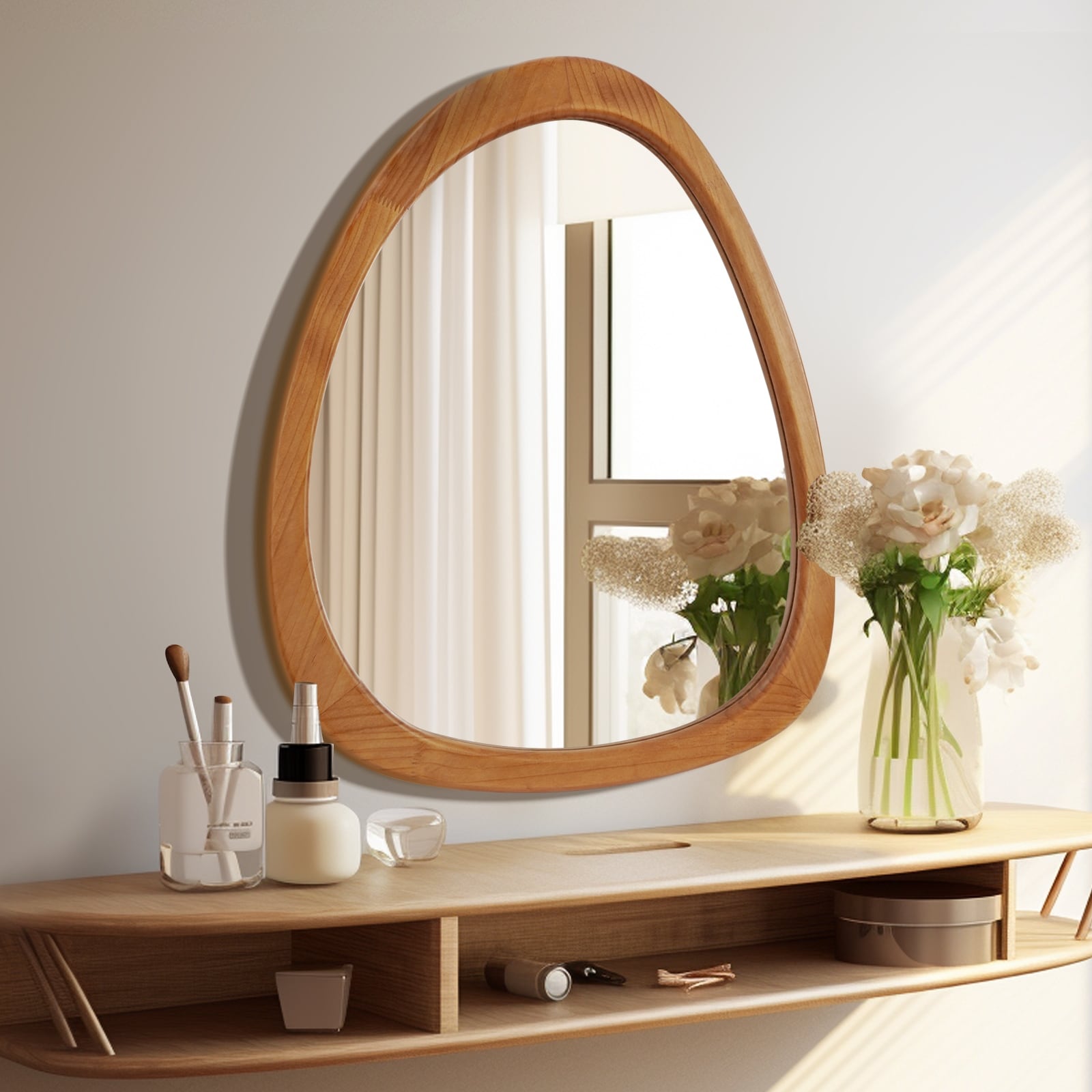 Pine Frame Cobblestone Shaped Asymmetrical Wall Mirror