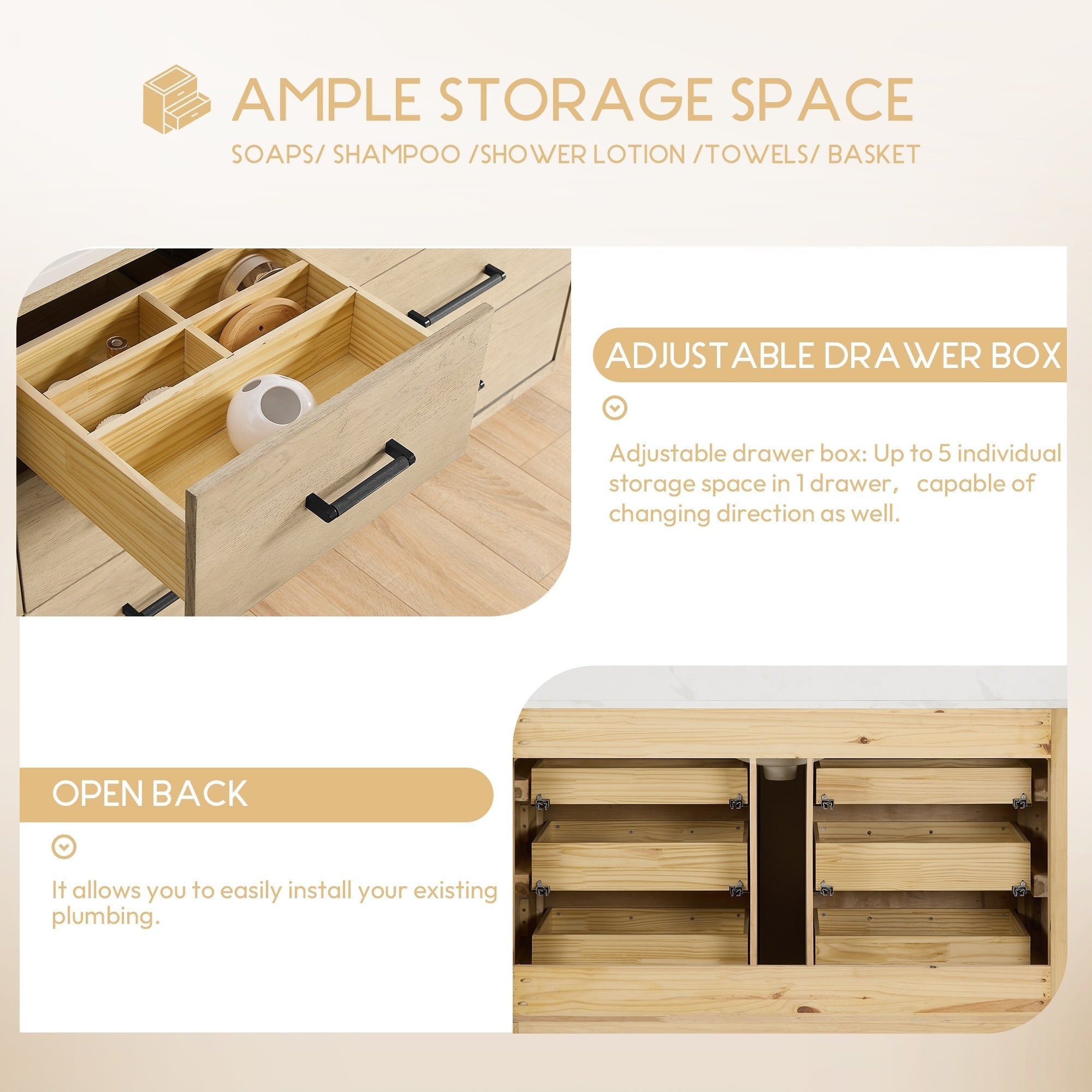 Porto Bath Vanity with White Quartz Stone Top without Mirror