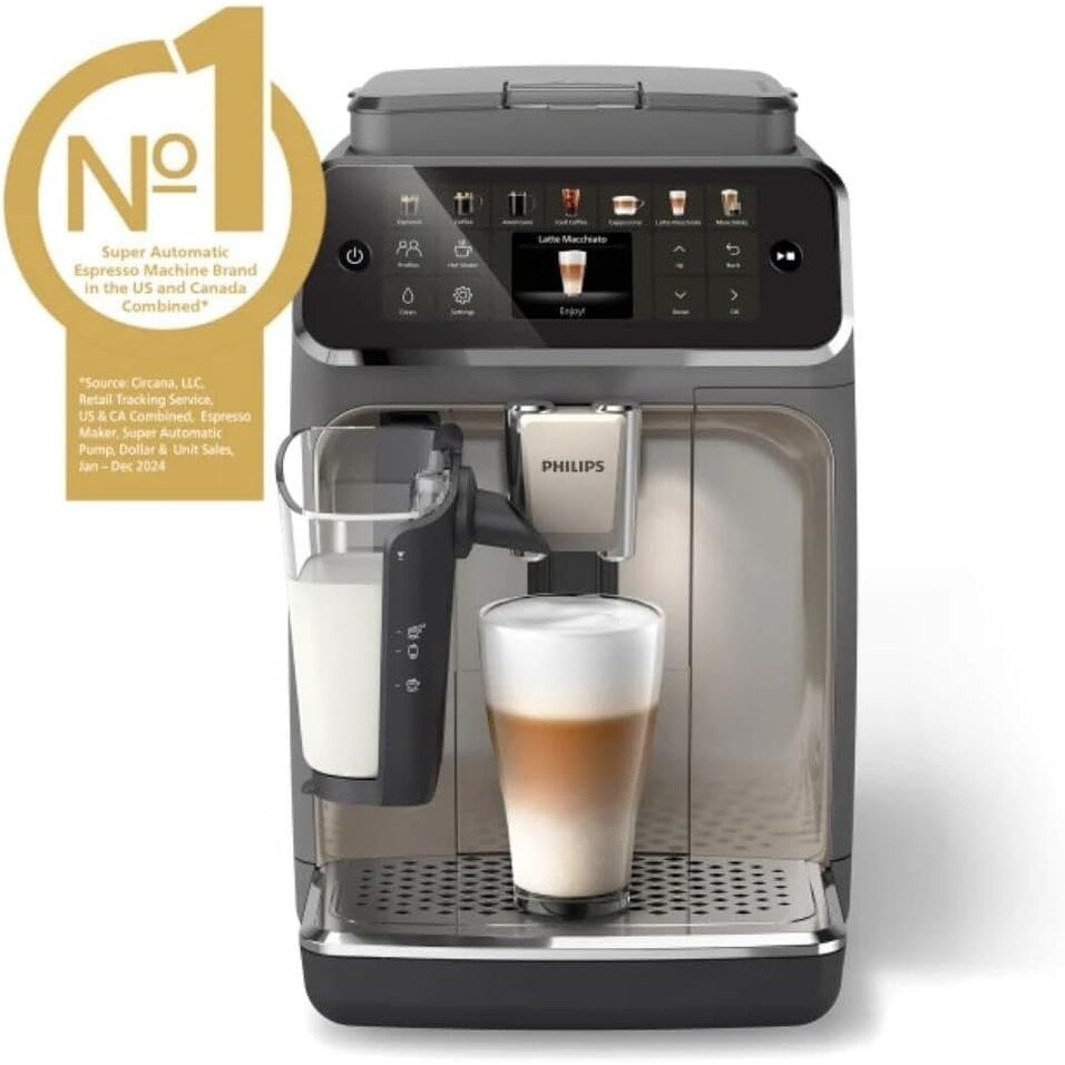 Premium Espresso Machine, 12 Hot/Iced Coffees, LatteGo System, Ceramic Grinder, Black Chrome