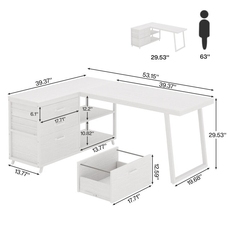 Reversible L Shaped Desk With File Drawers, Corner Computer Desk