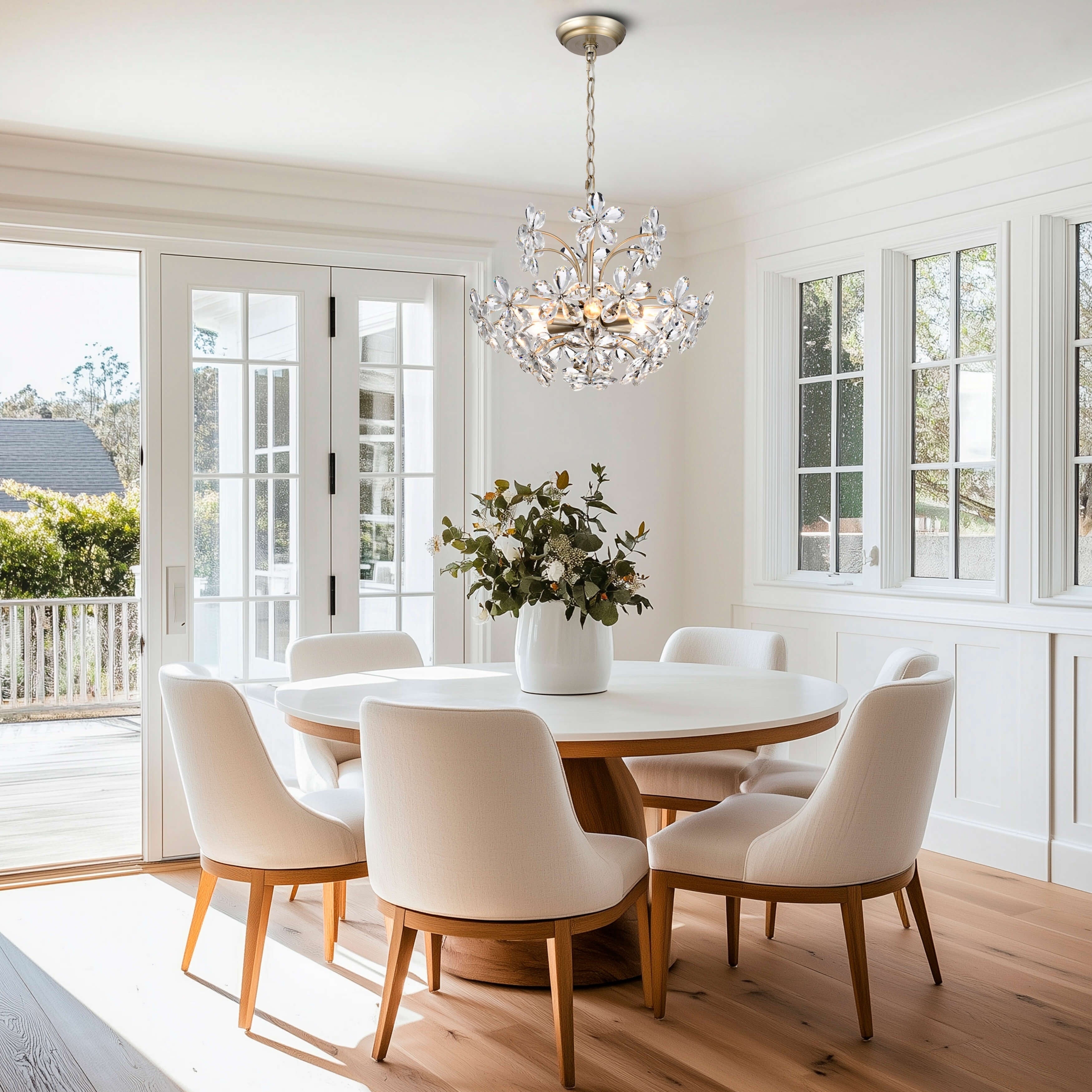 Rosa 6-Light Brushed Silver-ish Champagne Flower Crystal Chandelier