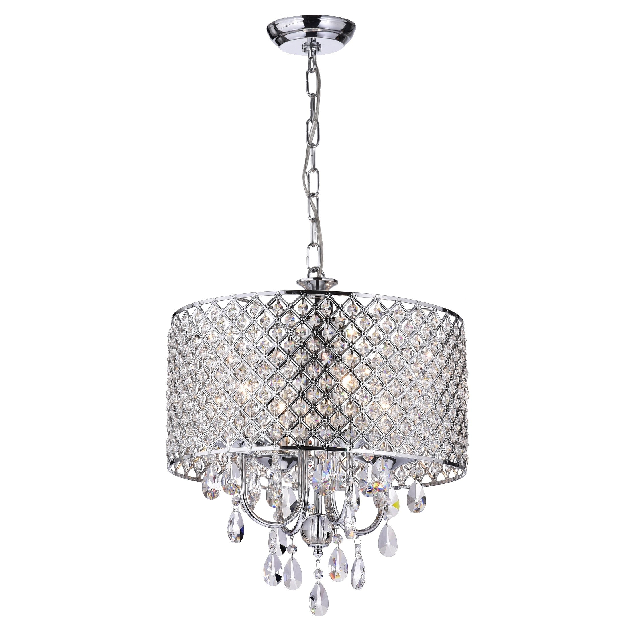 Round Beaded Drum Chandelier with Hanging Crystals