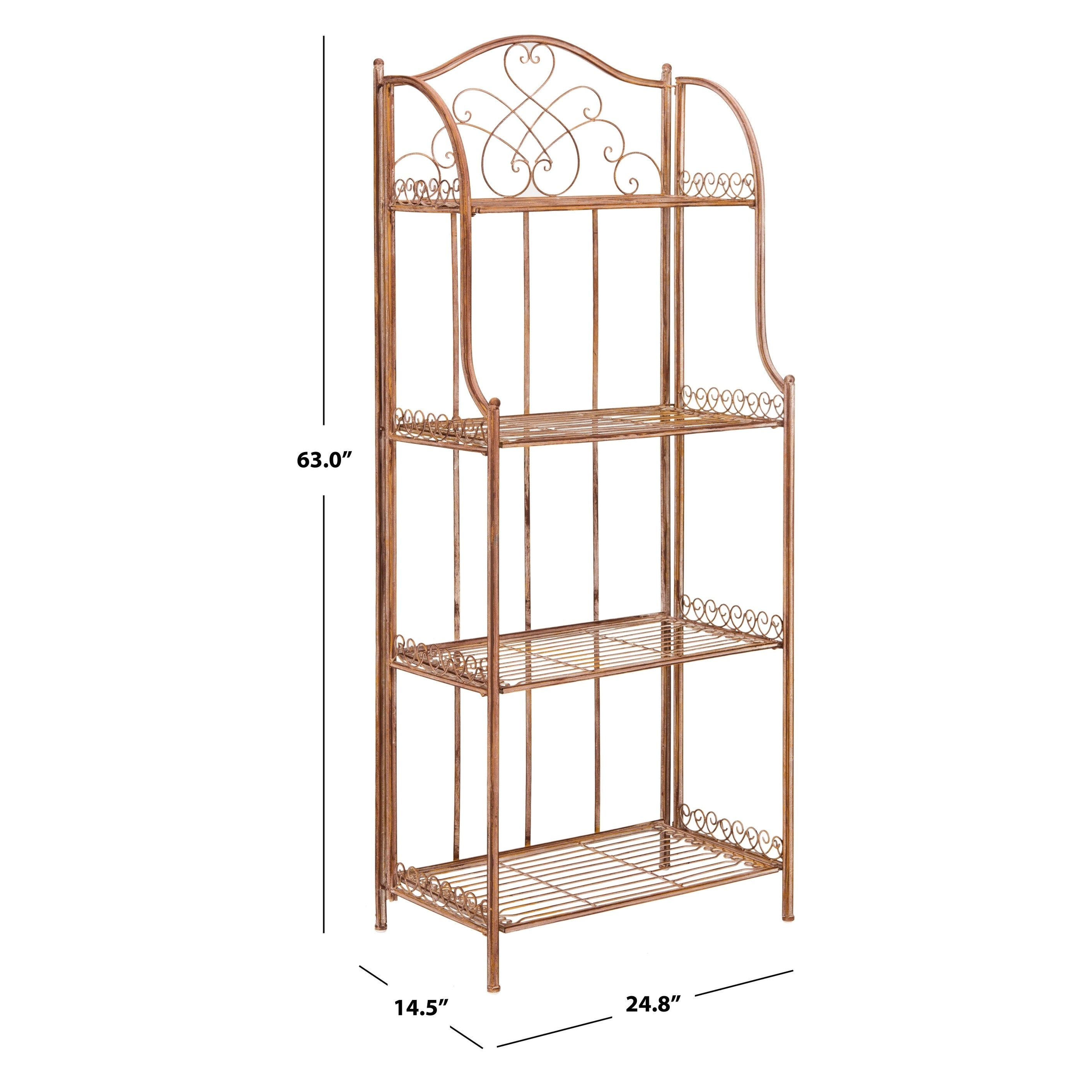 SAFAVIEH Bryn Victorian Wrought Iron 4-Tier Outdoor Bakers Rack - 25 In. W x 15 In. D x 63 In. H - 25W x 15D x 63H