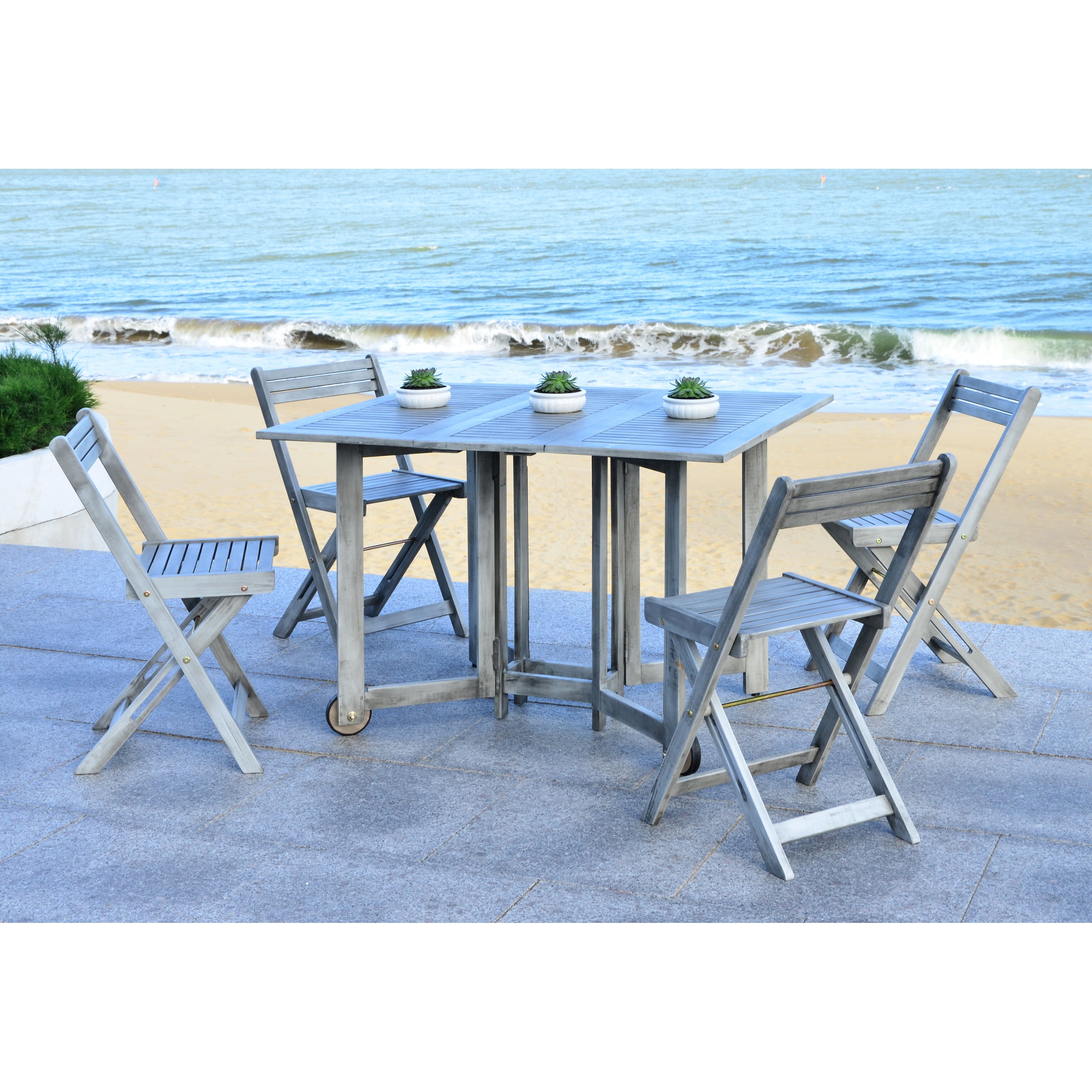 SAFAVIEH Outdoor Brandy 5-Piece Outdoor Dining Table Set - 43Wx35Dx29H