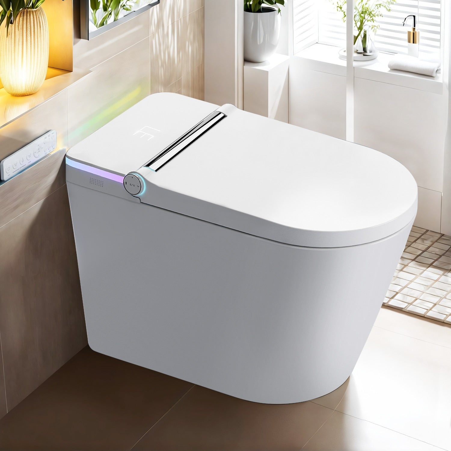 Smart Toilet, One Piece Bidet Toilet for Bathrooms,Modern Elongated Toilet with Warm Water,Dual Auto Flush,Foot Sensor Operation