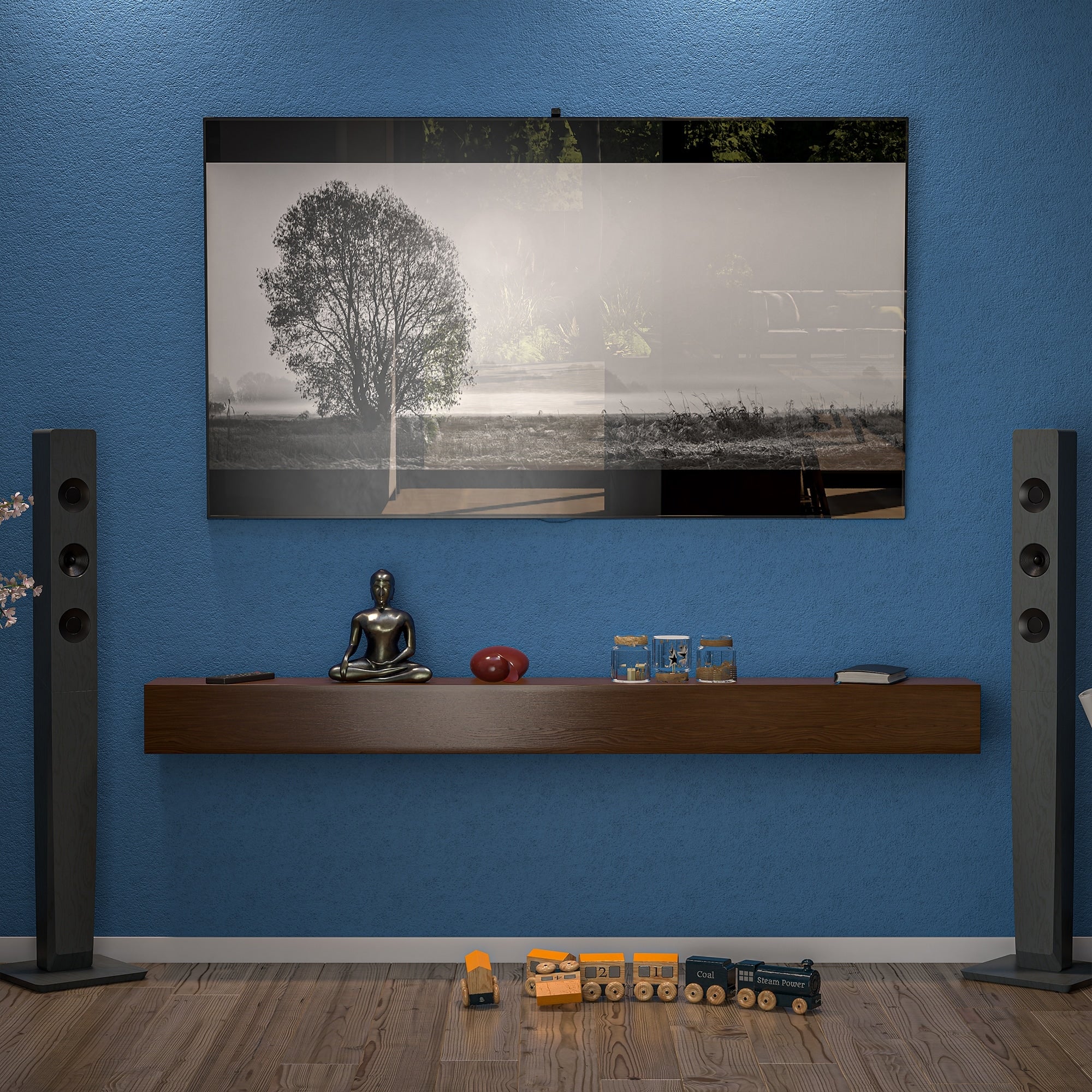 Solid Pine Wall Mounted Fireplace Mantel Floating Shelf