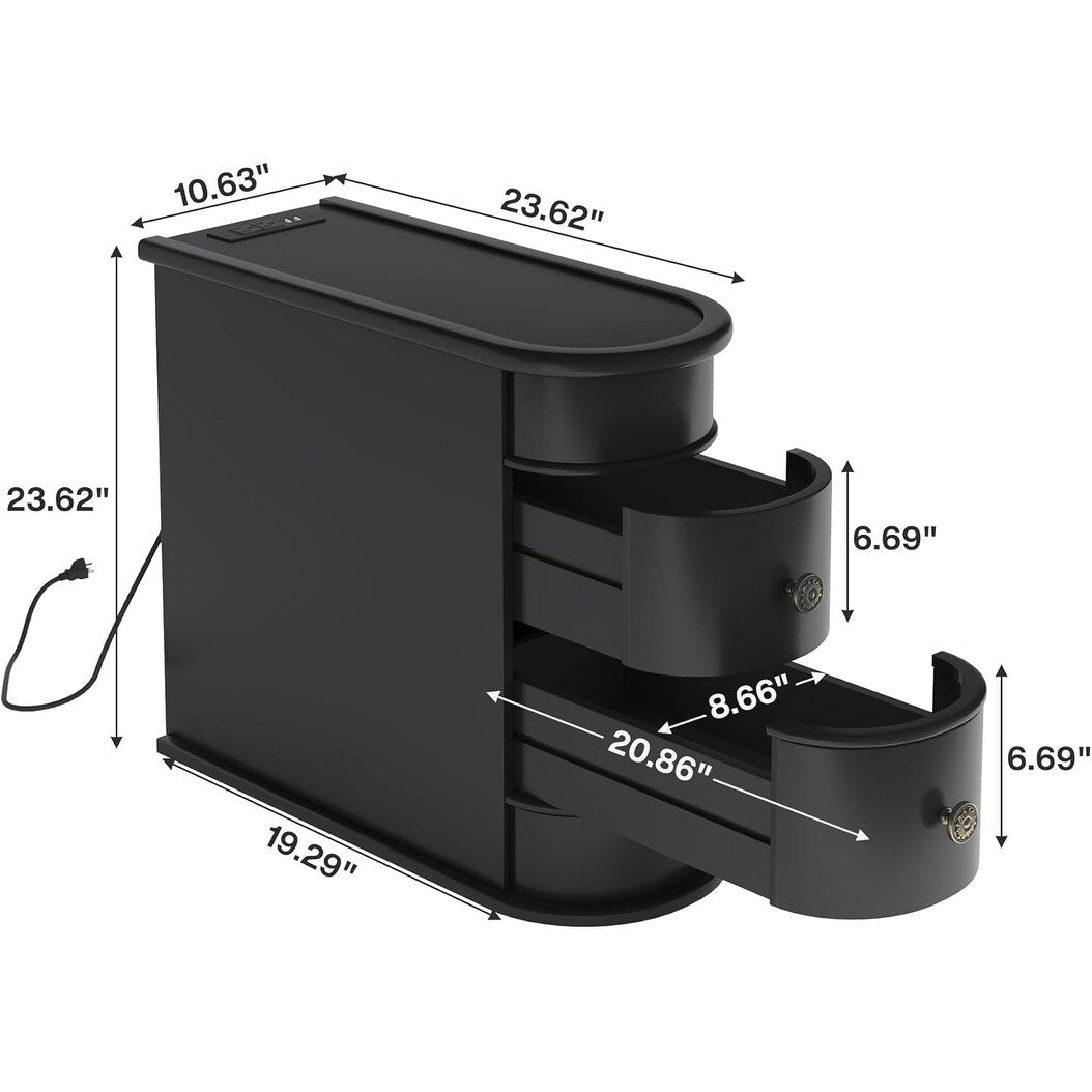 Solid Wood Chairside End Table, Two-Drawer Narrow Side Table Slim