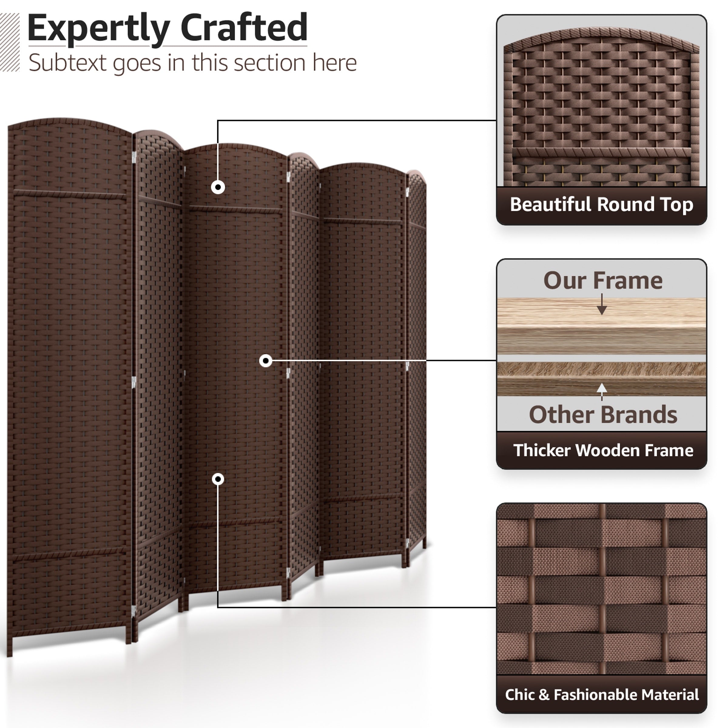 Sorbus 6 Panel Room Divider Tall Privacy Partition Screen Extra Wide Double Hinged Mesh Hand-Woven Folding Wall Divider - 6ft