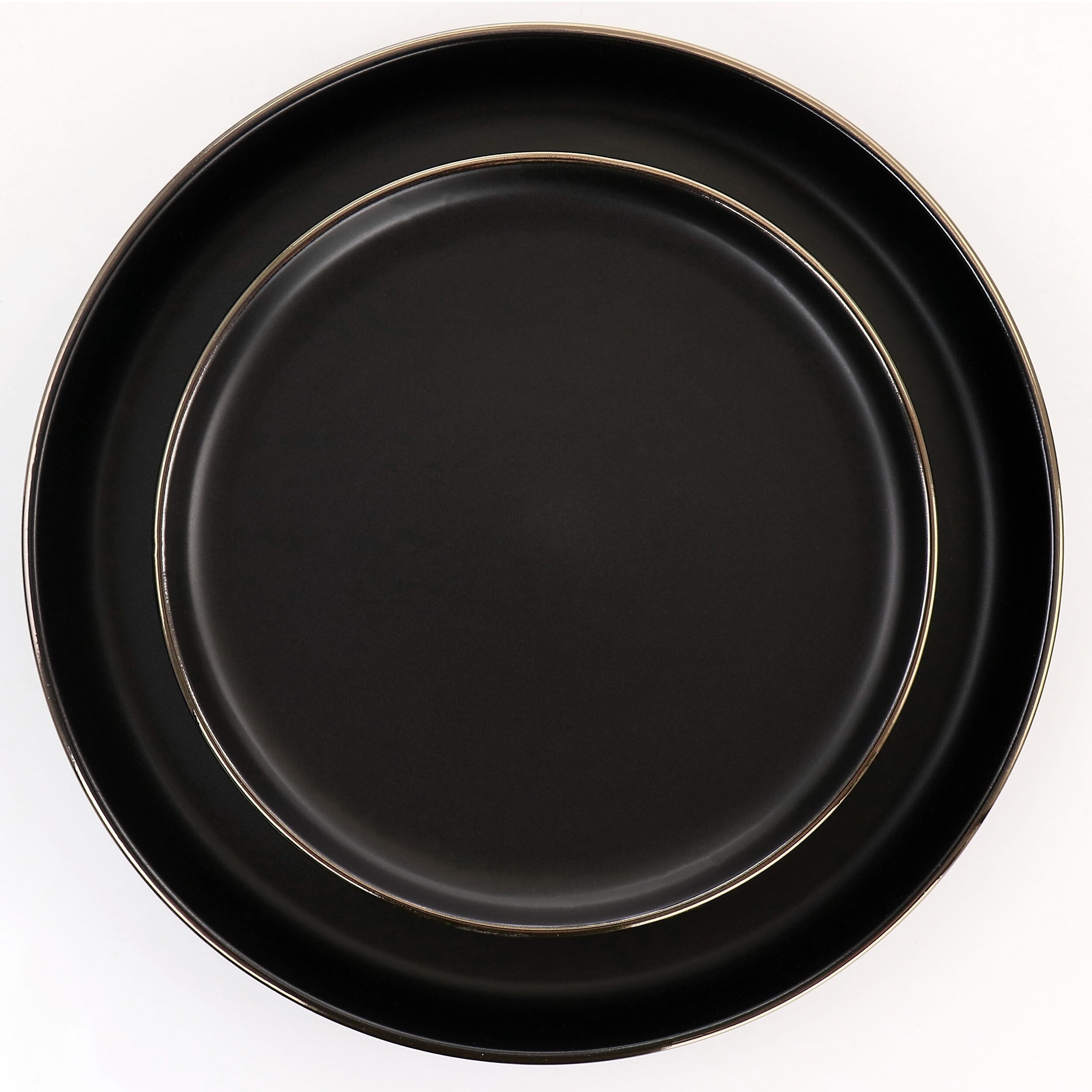 Stoneware Dinnerware 16 Piece Set in Black with Gold Rim