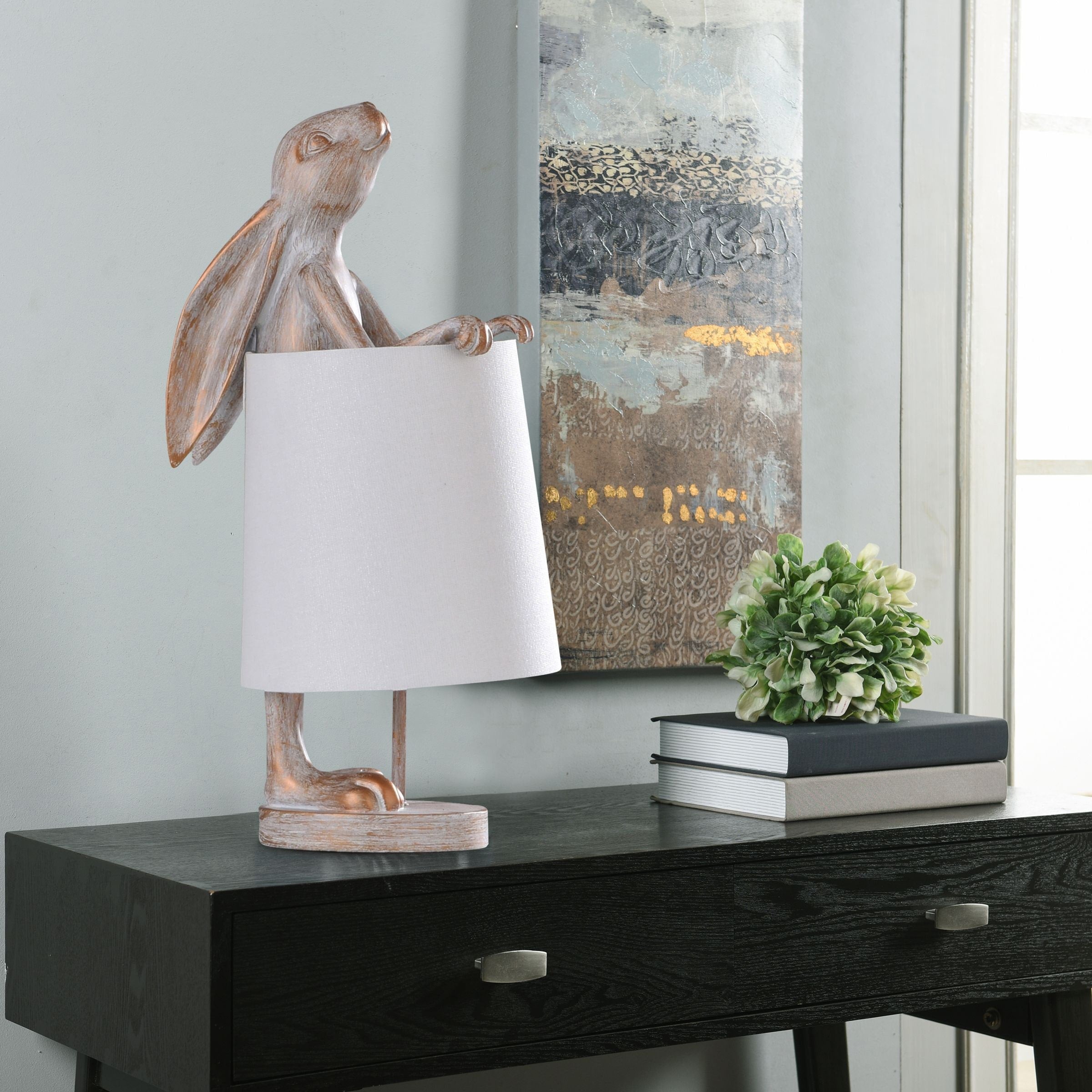 StyleCraft Malta White Washed Light Copper Rabbit Desk Lamp