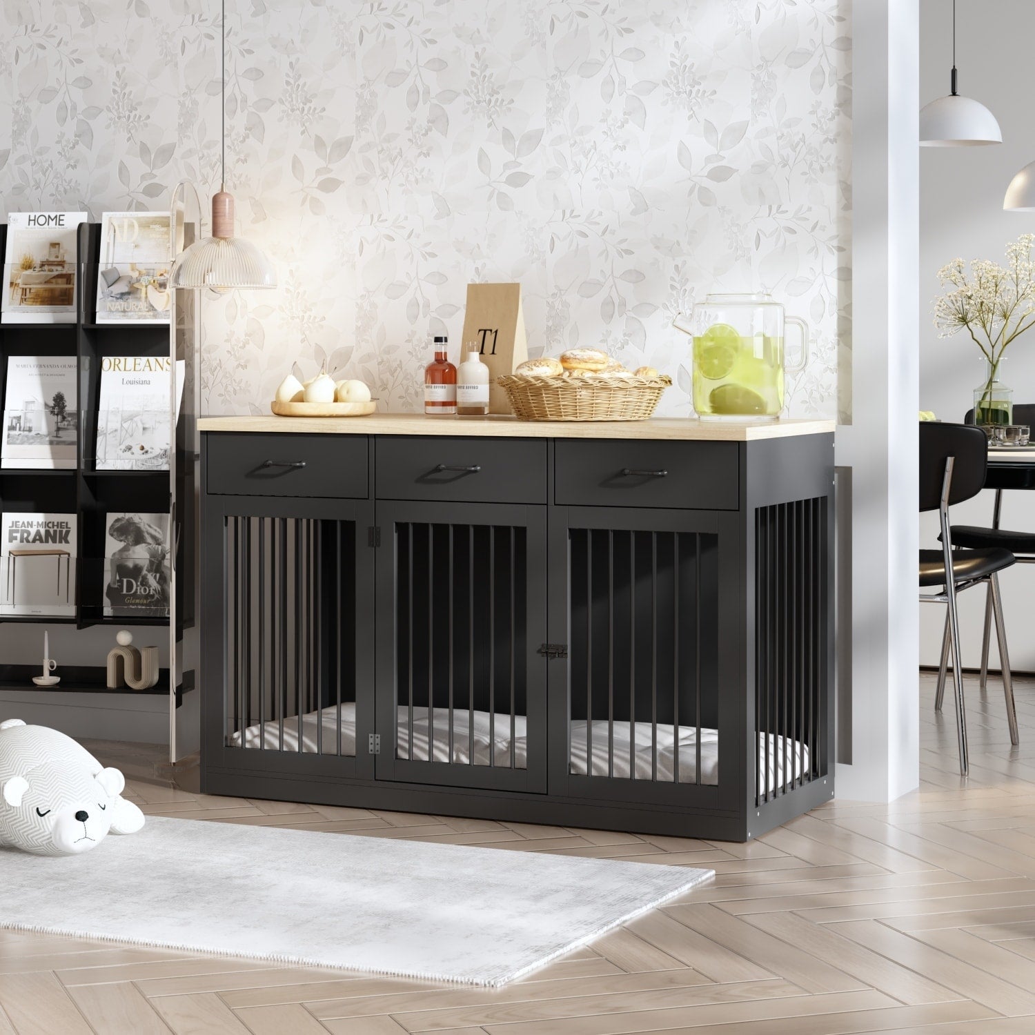 Stylish Wooden Dog Crate Furniture with Storage, 3 Drawers