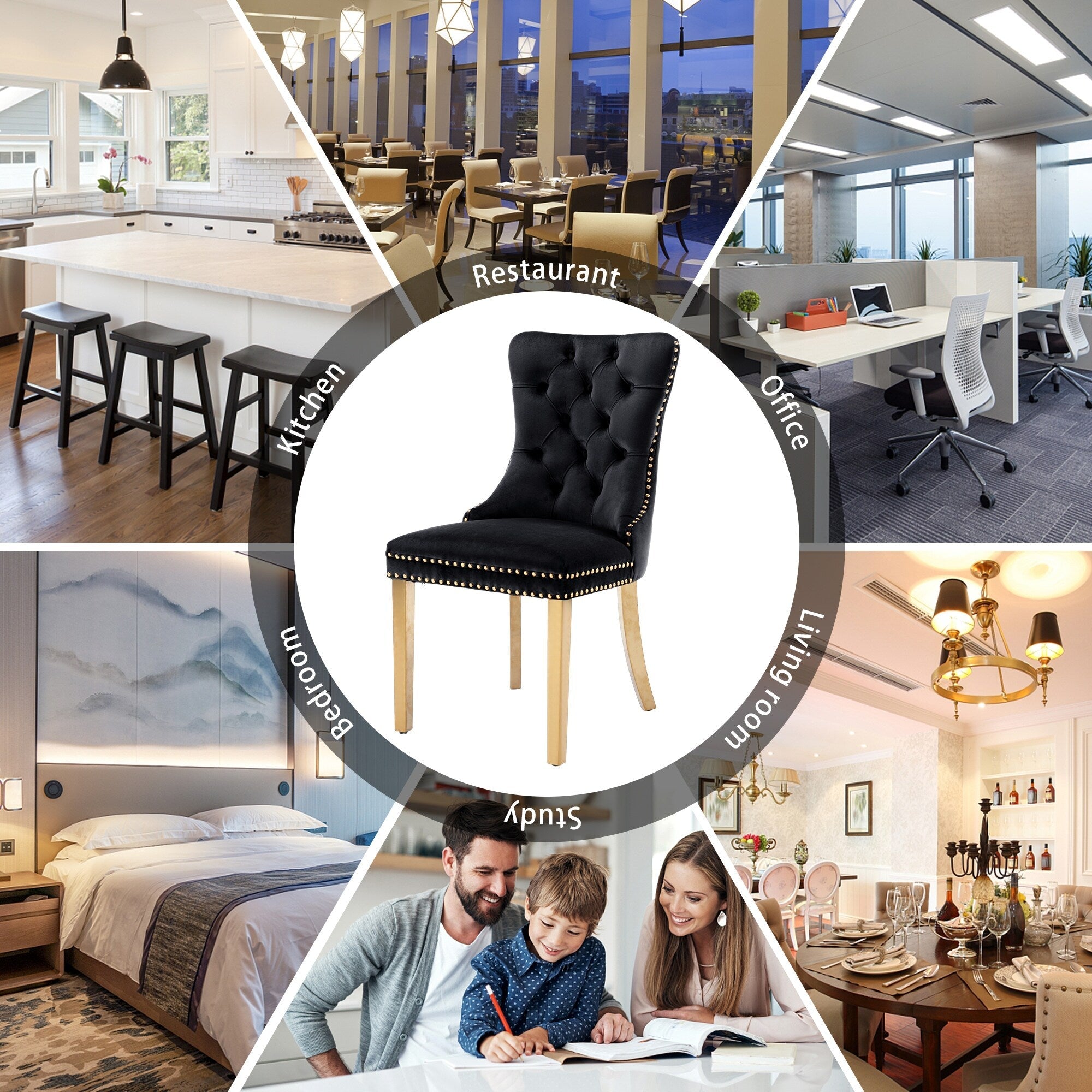 Upholstered Tufted Velvet Dining Chair with Solid Wood Legs Set of 6