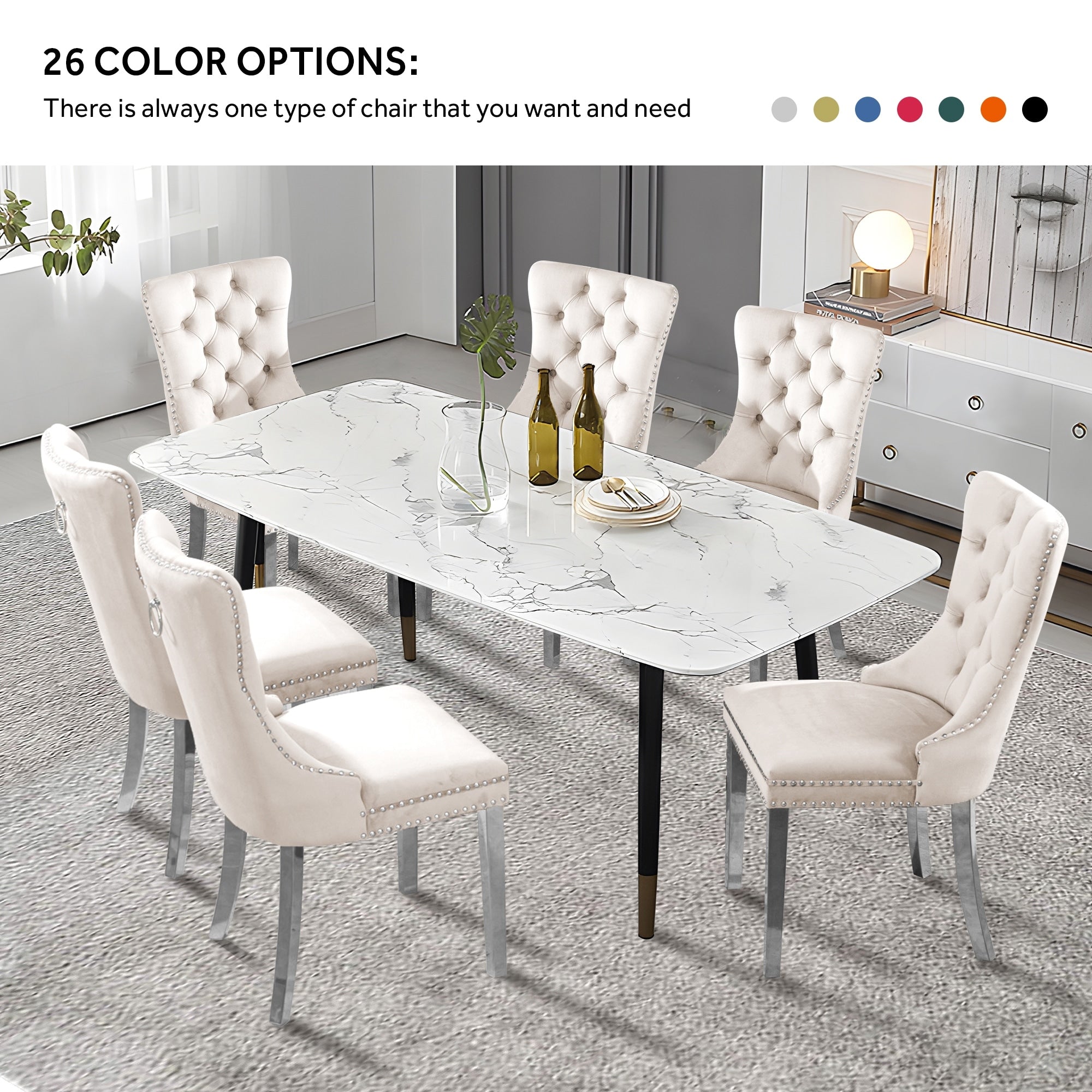 Upholstered Tufted Velvet Dining Chair with Solid Wood Legs Set of 6