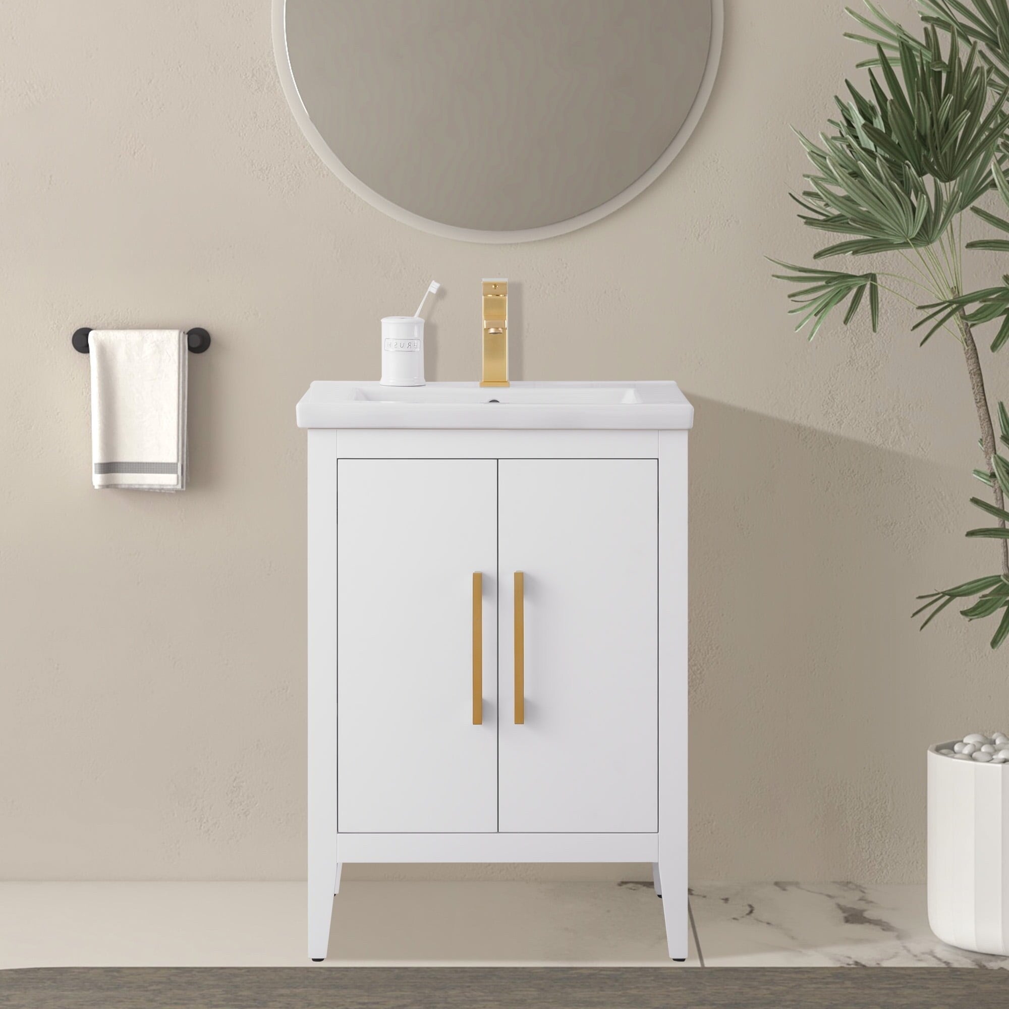 Vanity Art 20 or 24 or 30 Single Sink Bathroom Vanity Cabinet with Ceramic Top
