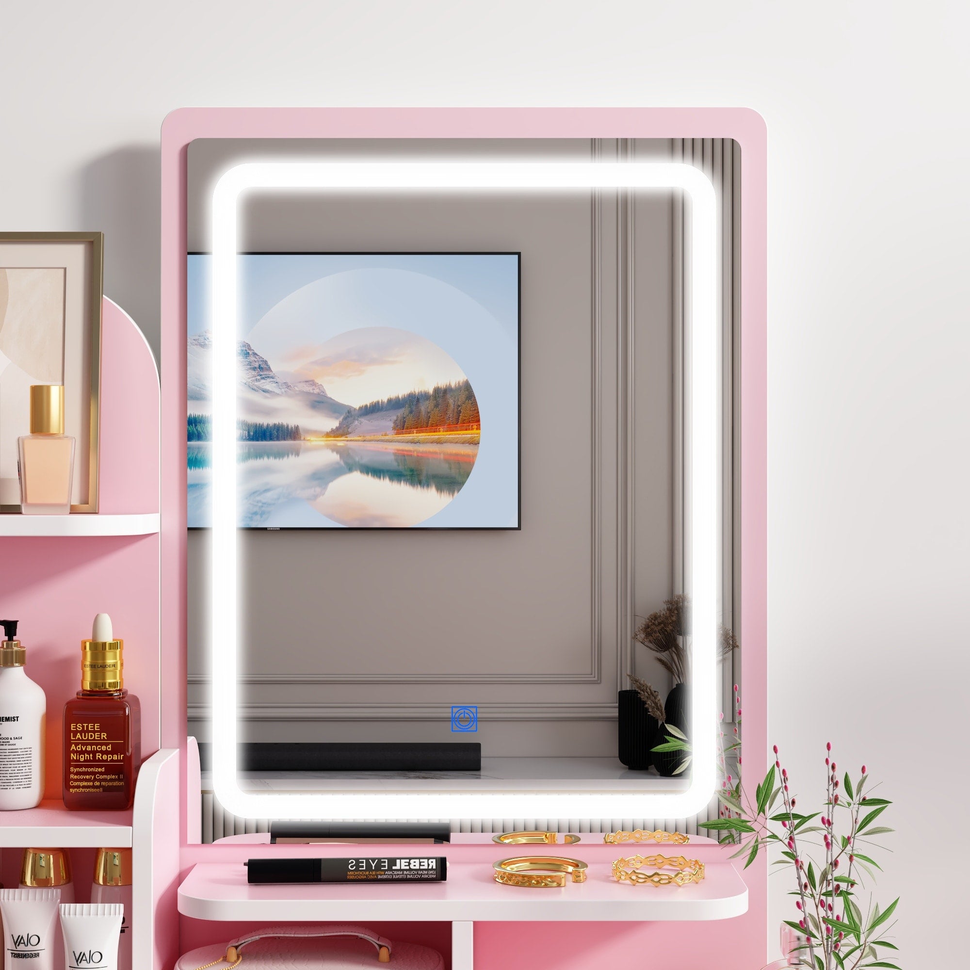 Vanity Set With Mirror and Lamp Home Makeup Dressing Table with Stool