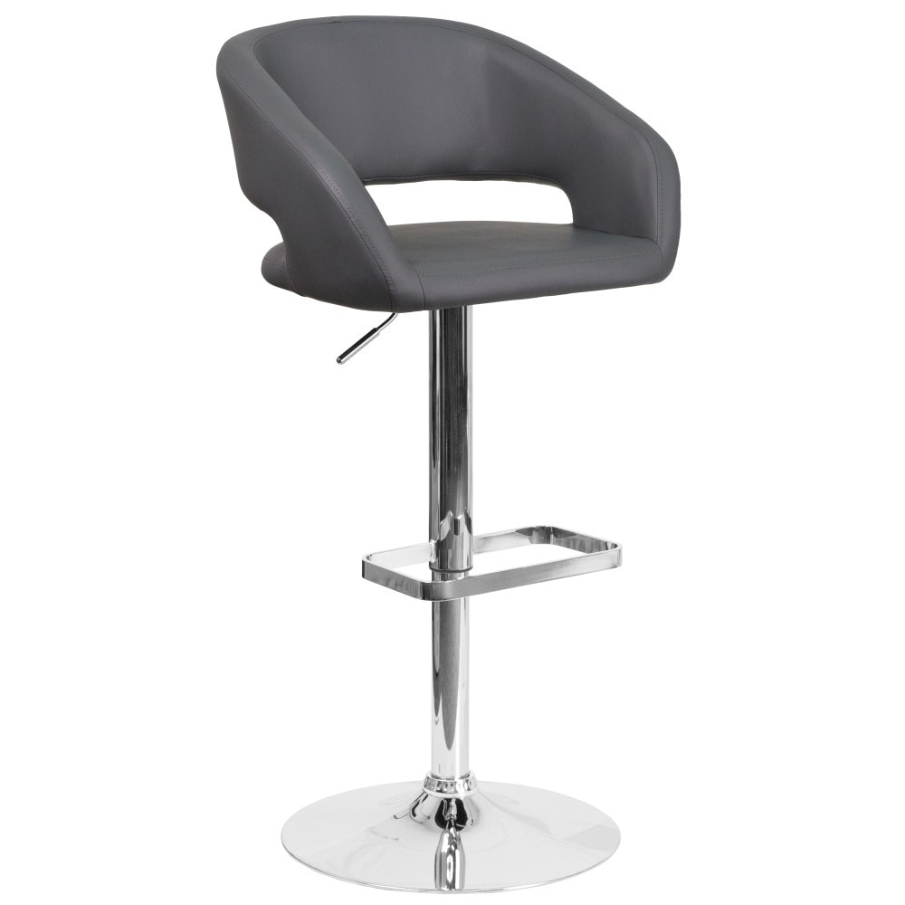 Modern Upholstered Adjustable-Height Barstool with Rounded Back