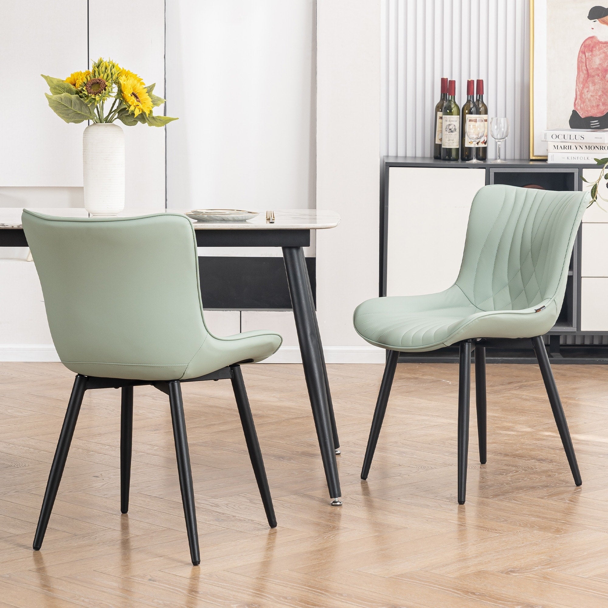 Modern Upholstered Leather Armless Dining Chairs Set of 2