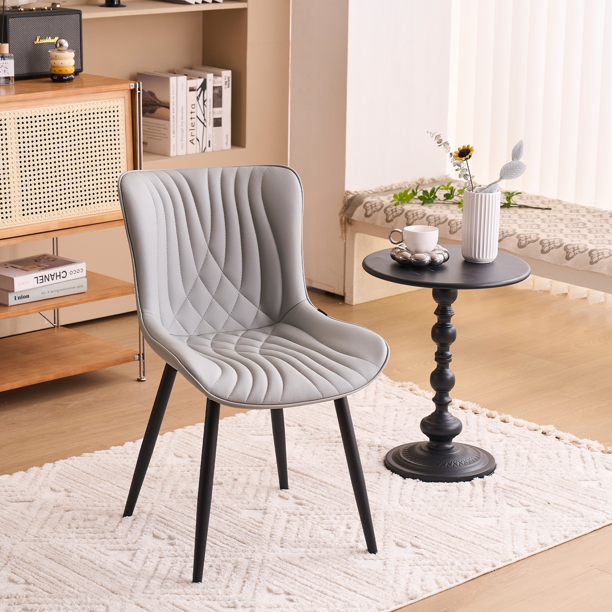 Modern Upholstered Leather Armless Dining Chairs Set of 2