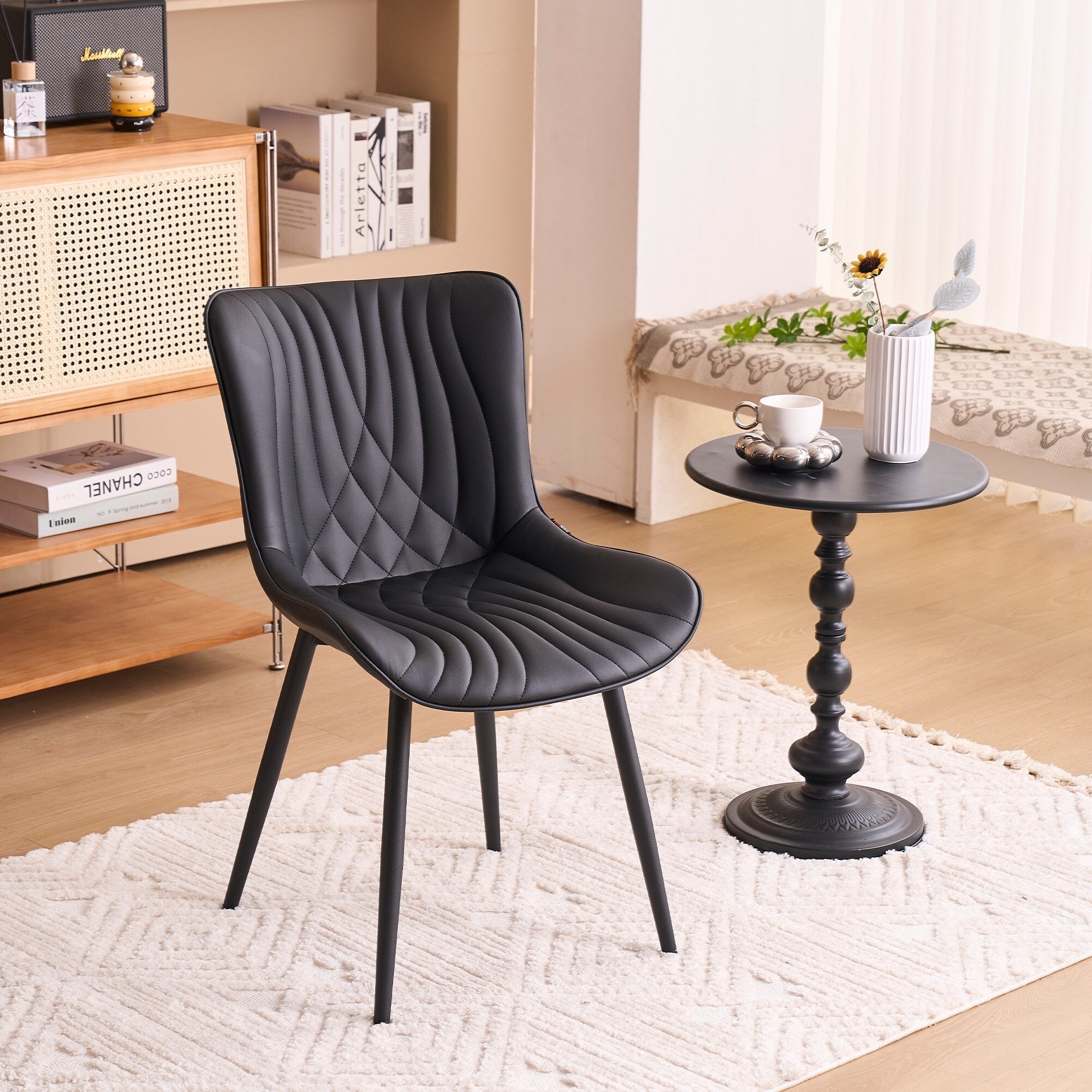 Modern Upholstered Leather Armless Dining Chairs Set of 2