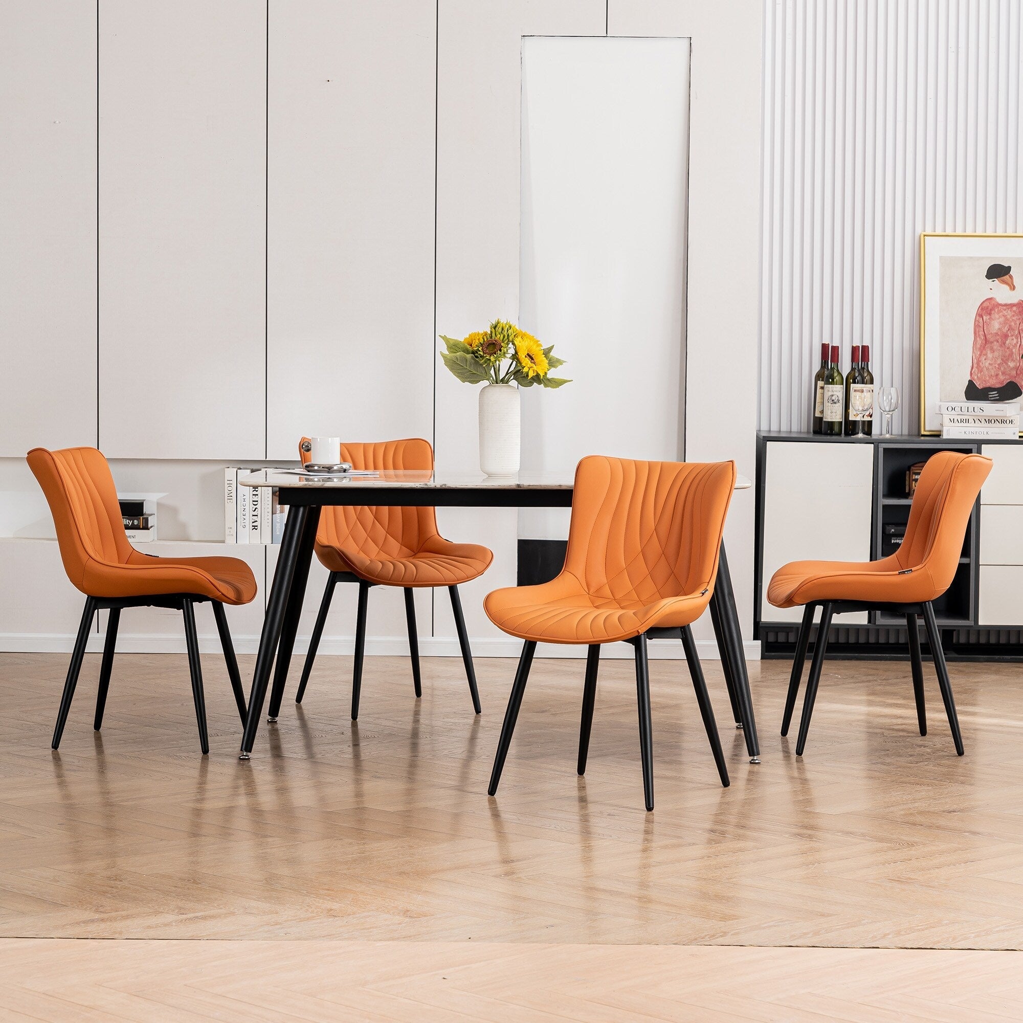 Modern Upholstered Leather Armless Dining Chairs Set of 2