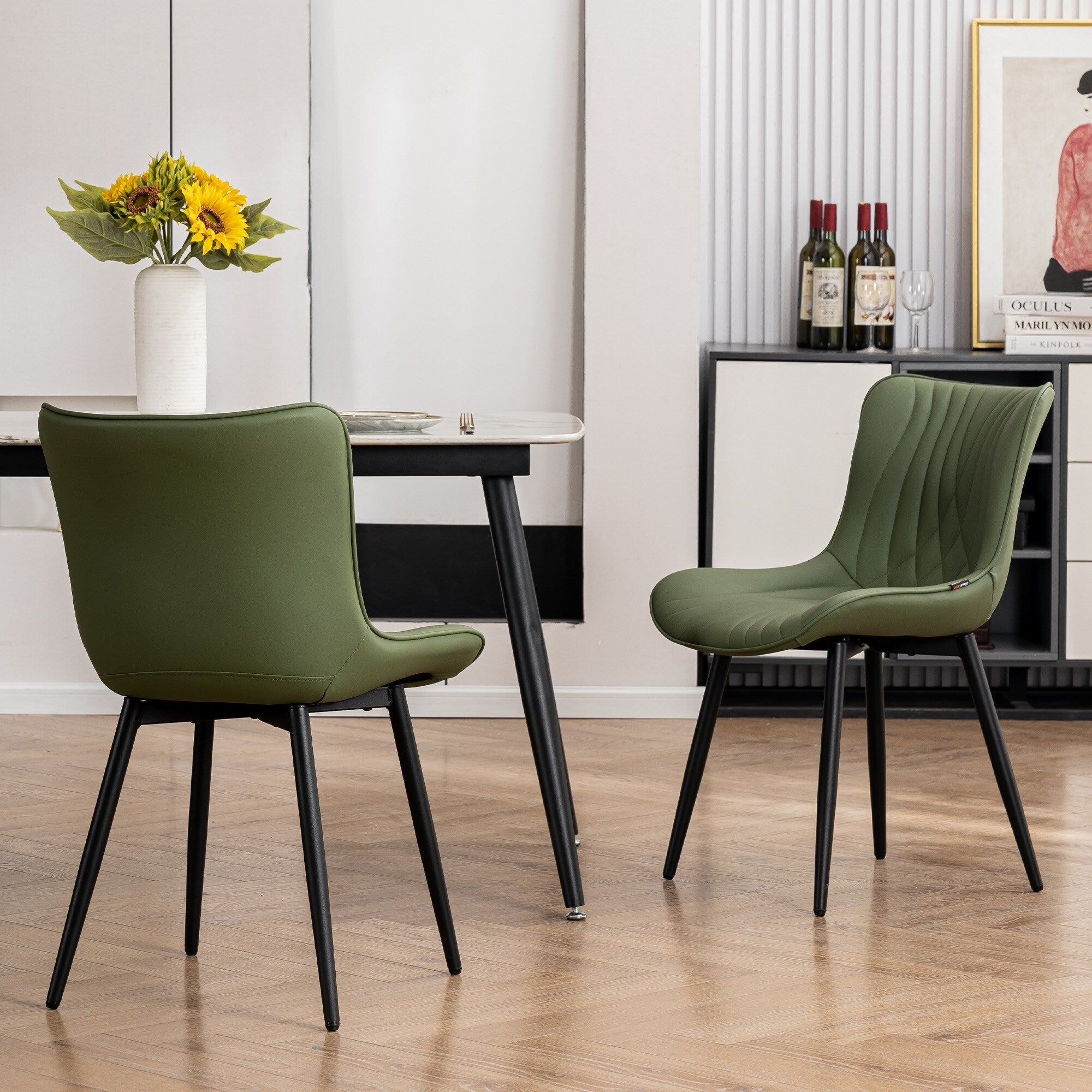 Modern Upholstered Leather Armless Dining Chairs Set of 2