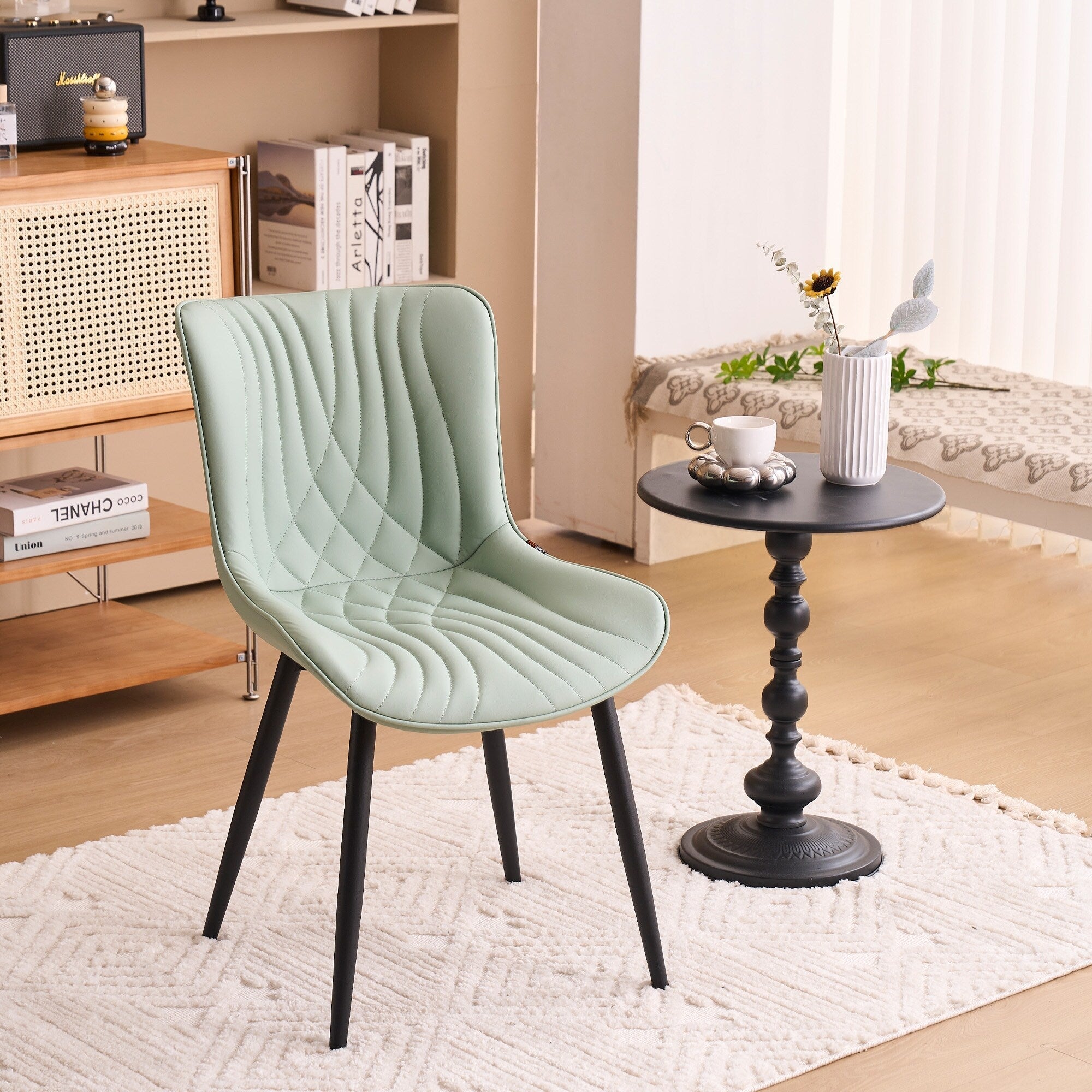 Modern Upholstered Leather Armless Dining Chairs Set of 2